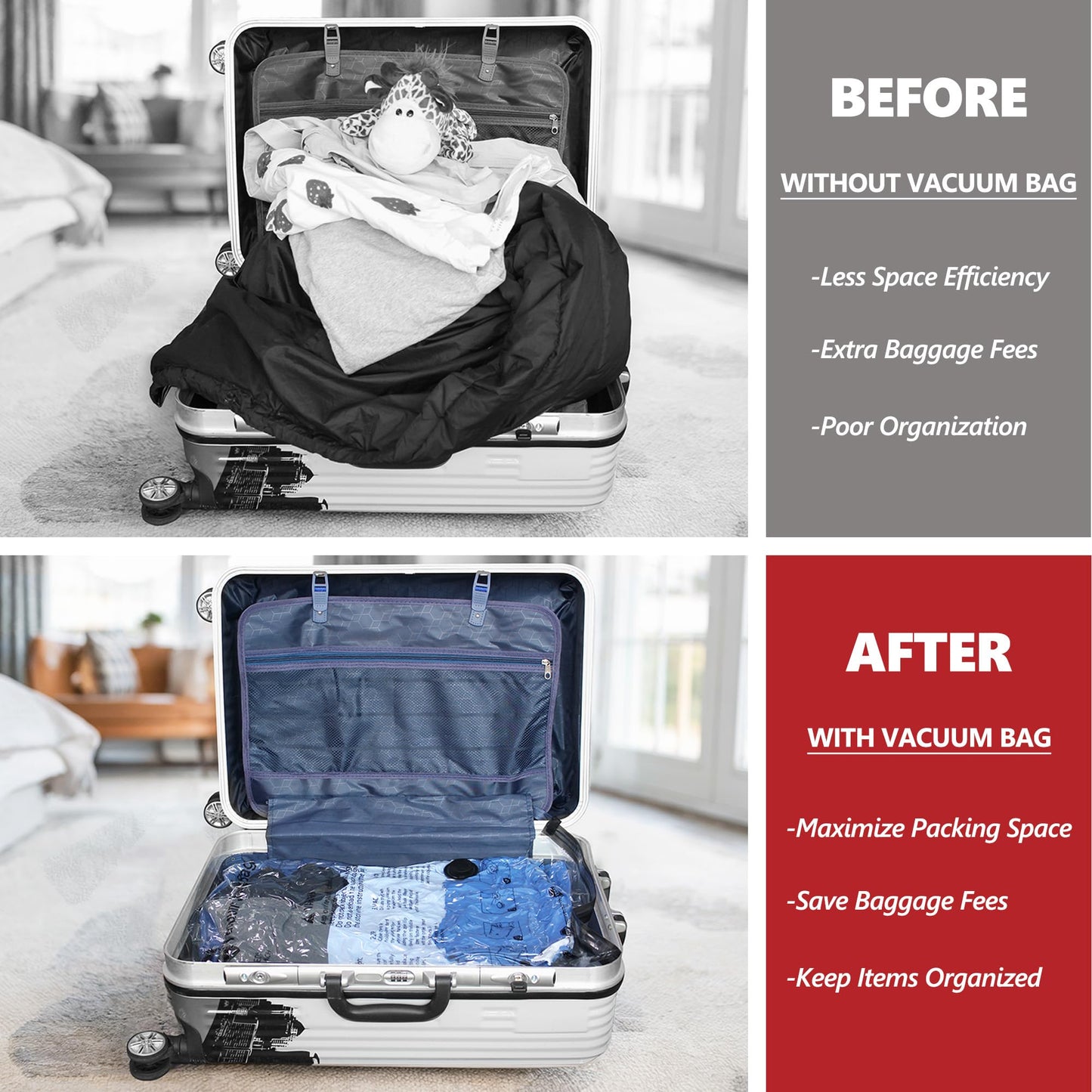 Vacuum Seal Bags for Clothing Travel and Home Storage, Travel Vacuum Bags with Electric Pump, Space Saver Compression Packing Cubes for Luggage Suitcase Bedding Blankets Clothes, 28 Combo
