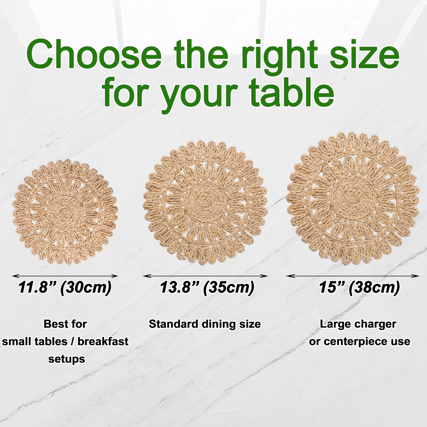 Laquedecraft 13.8" Set of 8 Round Corn Husk Placemats | Boho Woven Rattan Table Mats | Farmhouse Wicker Spring Plate Chargers Like Water Hyacinth, Seagrass for Wedding, Party, Christmas, Events