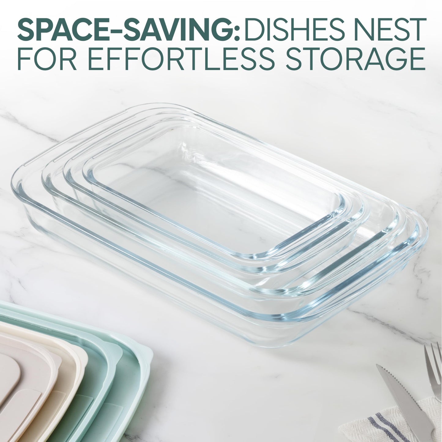 COOK WITH COLOR 8-Piece Deep Glass Baking Dish Set with Plastic Lids – Casserole and Food Storage Containers for Lasagna, Leftovers – Freezer-to-Oven, Microwave & Dishwasher Safe, Mint