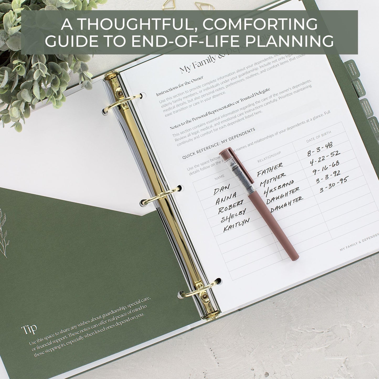 Thoughtful End-of-Life Planner Binder - Complete & Easy-to-Use Organizer for Peaceful Preparation, Final Wishes, Estate & Death Planning - All Your Essential Emergency Documents in One Place