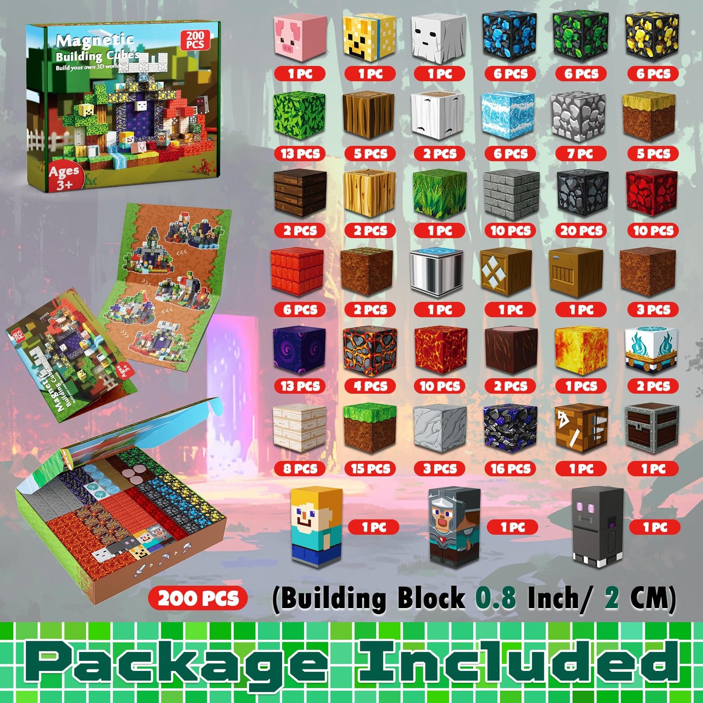 Magneverse 200 PCS 0.8in Magnetic Blocks - Magnet Toys for Kids, Magnetic Building Blocks Cubes, Stacking Magnets, School STEM Toys Birthday Gifts for Boys and Girls Age 3+ Years Old (Theme: Portal)