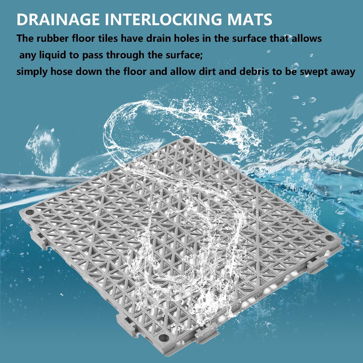 12” x 12” Drainage Interlocking Floor Tiles, 12 Pack Non-Slip Pool Deck Drain Tiles for Flooring, Soft PVC Splicing Modular Cushion Mats, Rubber Floor Tiles with Holes for Shower Basement Garage Shed