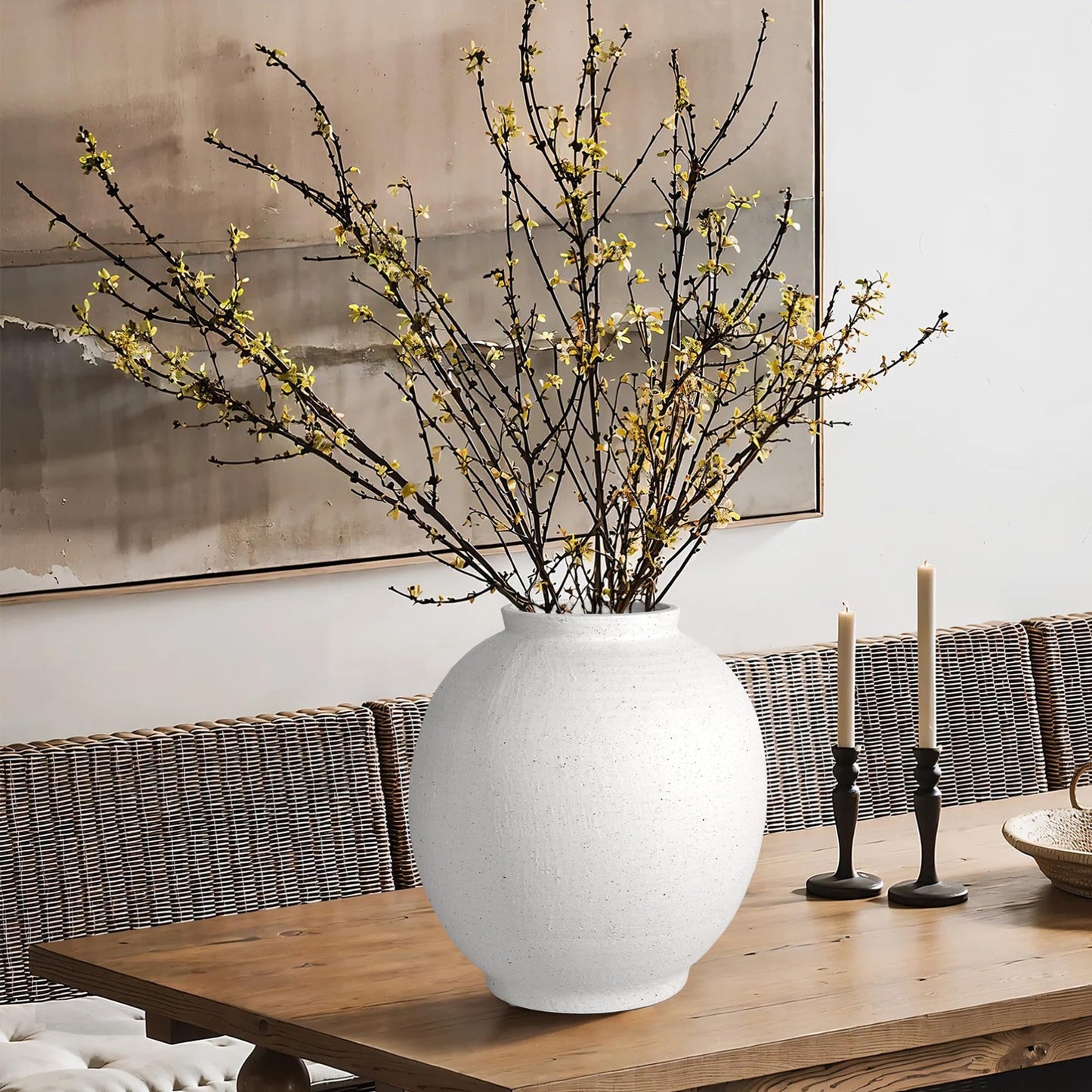 YSNN White Ceramic Large Vase - 11 Inch Round Modern Ceramic Vases,Tall Vase for Decor Living Room Table Decor and Festive Home Interiors