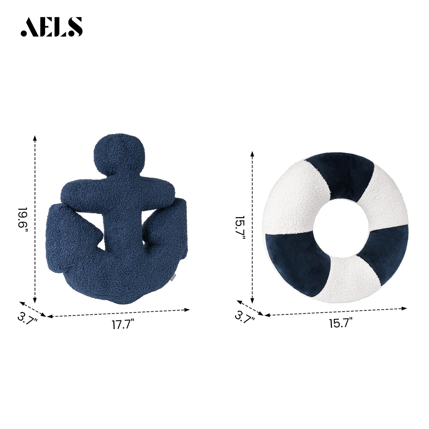 AELS 3D Anchor & Lifebuoy Nautical Throw Pillows, 19.6"& 15.7" Set of 2, Coastal Decor for Beach Enthusiasts Beach House, Ideal for Sofa Couch Living Room Bedroom and Nursery, Navy Blue and White