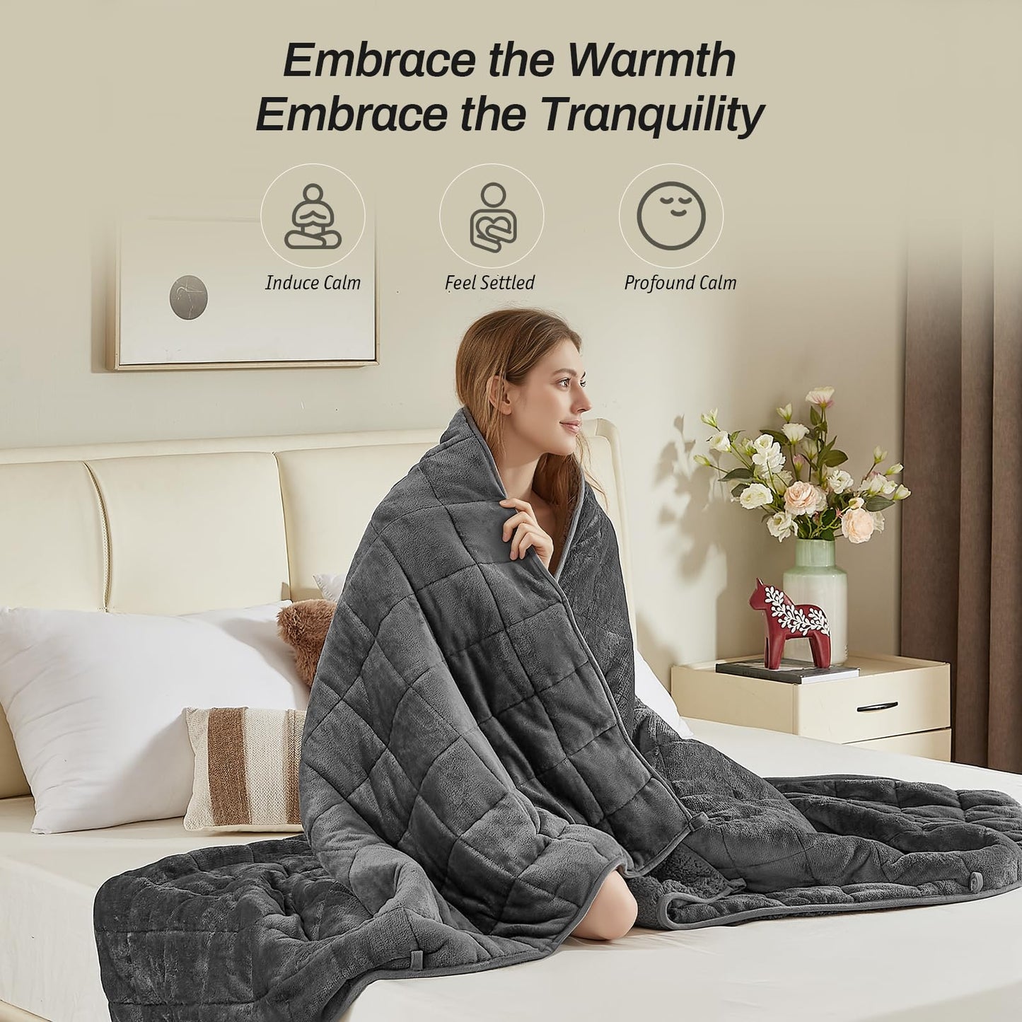 Sherpa Fleece Adult Weighted Blanket, 15 Pounds Dual Sided Soft Plush Blanket for Couch Bed Sofa, Heavy Thick Blankets with Glass Beads Great for Sleep, 48 x 72 inches, Dark Grey on Both Sides