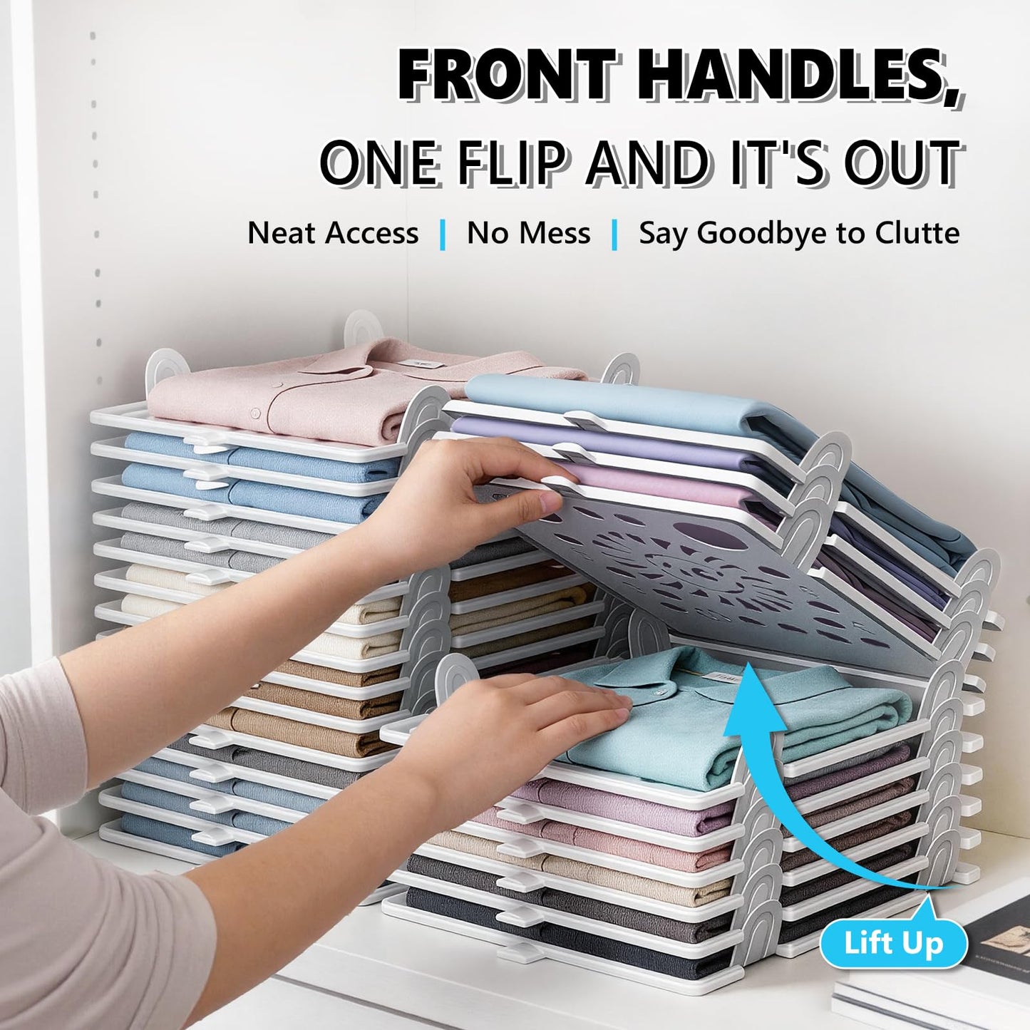 Accenter 10Pc Stackable Closet Organizer & Shirt Folder Board Bundle Tshirt Organizer for Closet Organizers and Storage Clothes Folding Board for Closet Storage Suitable for Lightweight Clothing White