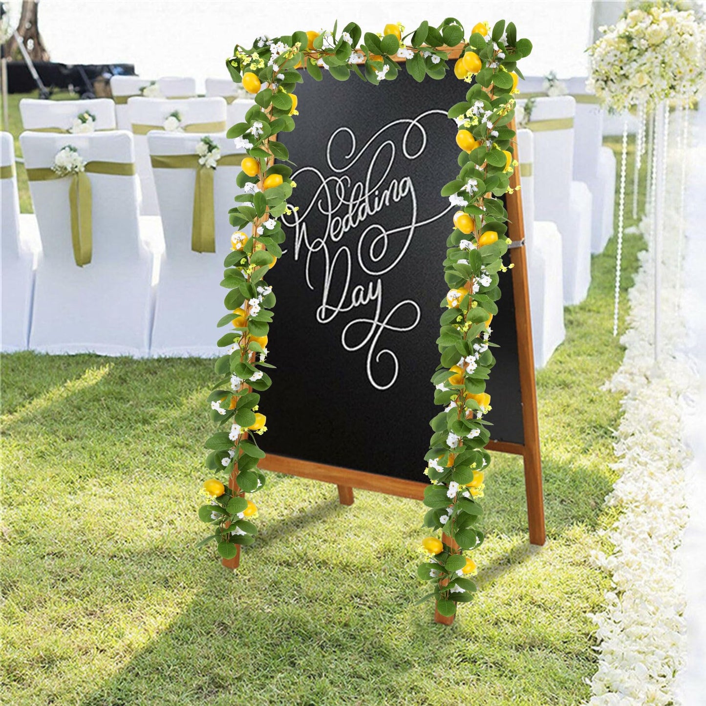 U'Artlines 2Pcs Total 11 Ft Artificial Lemon Garland Spring Summer Faux Fruit Vine Garlands with Greenery for Door Wall Mantle Wedding Party Table Decorations