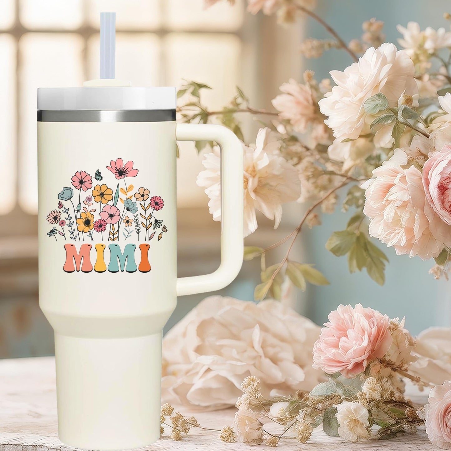 40 oz Tumbler with Handle for Mimi.Mothers Day Tumbler Gifts for Mimi.Birthday Anniversary Christmas Mimi Gift.Mimi Cup Mimi Tumblers from Grandchildren.