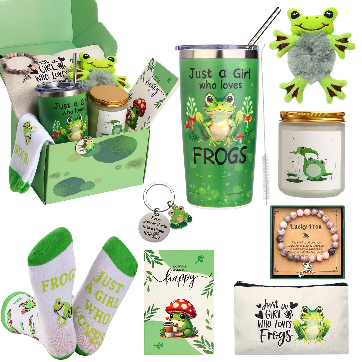 Bayelove Frog Gifts for Women Frog Lovers Stuff Gifts Include Hair Tie 20oz Tumbler Mug Keychain Makeup Bag Socks Bracelet Card for Women Christmas Birthday