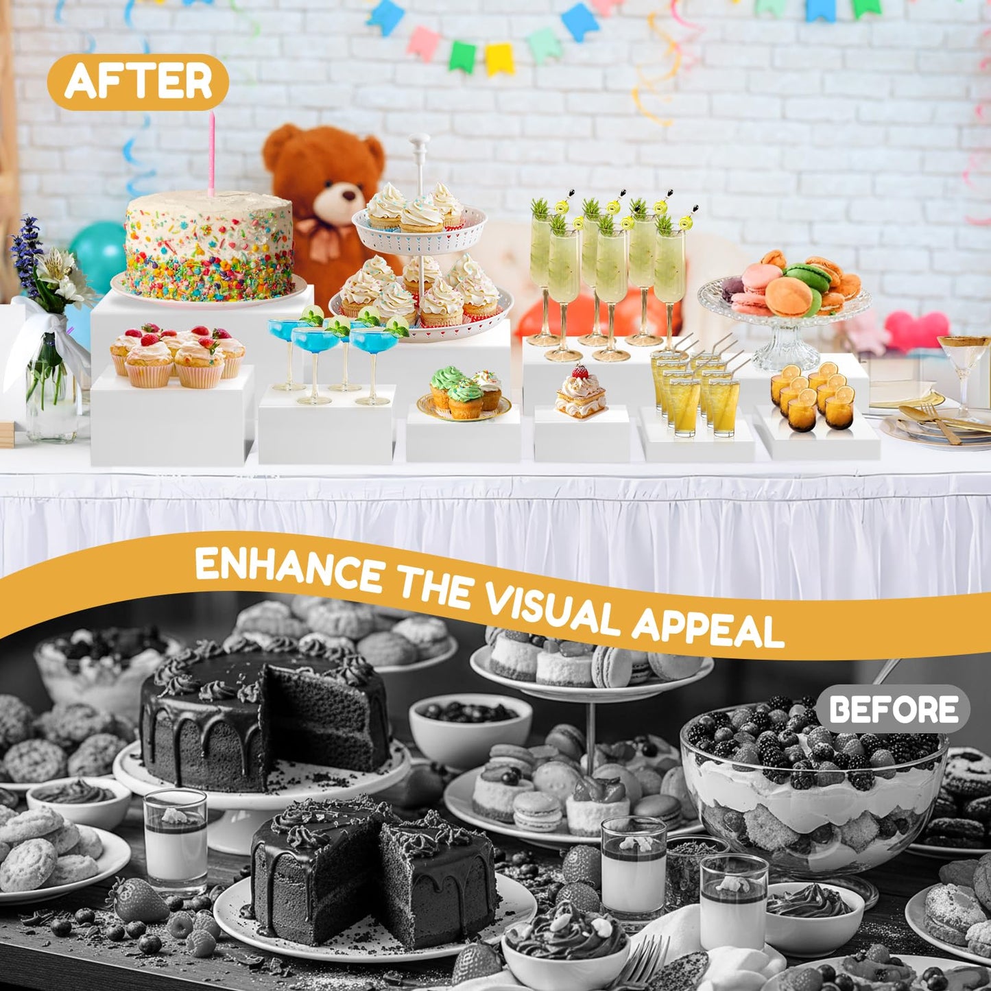 10PCS Buffet Risers, Food Risers for Buffet Table, Acrylic White Cube Box with Hollow Bottoms, Display Stand for Dessert Table Stand Shelf Nesting for Jewelry Show Catering(12"-11"-10"-9"-8"-7"-6"-5")