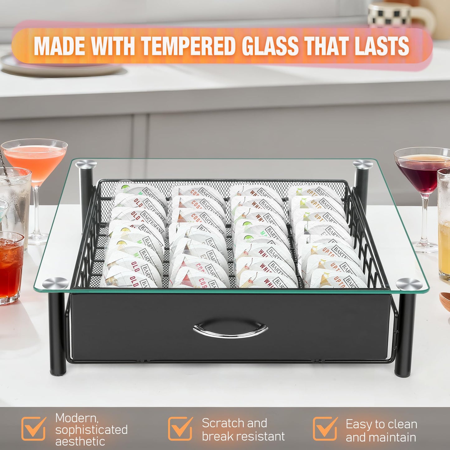 Cocktail Beverage Storage Drawer for Bartesian Capsules, Cocktail Pod Holder Organizer for Bartesian Cocktail Machine Compatible with BEV by Black & Decker Cocktail Machine, Holds Up to 36 Capsules