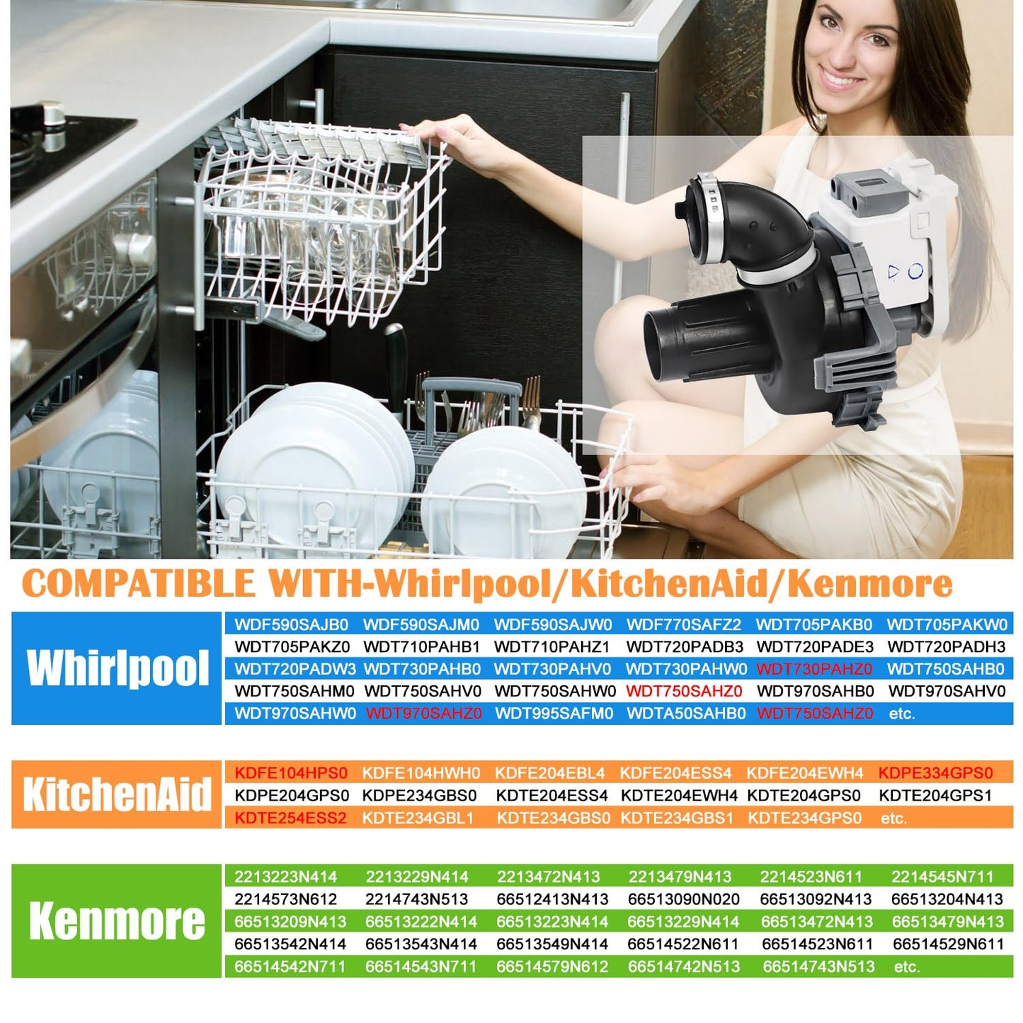 Upgraded W11084656 Dishwasher Circulation Pump W10854710 for Whirlpool Kenmore Kitchenaid WDT730PAHZ0 WDT750SAHZ0 WDTA50SAHZ0 Dishwasher Pump Motor Assembly Replacement Part W11612327 W10805387
