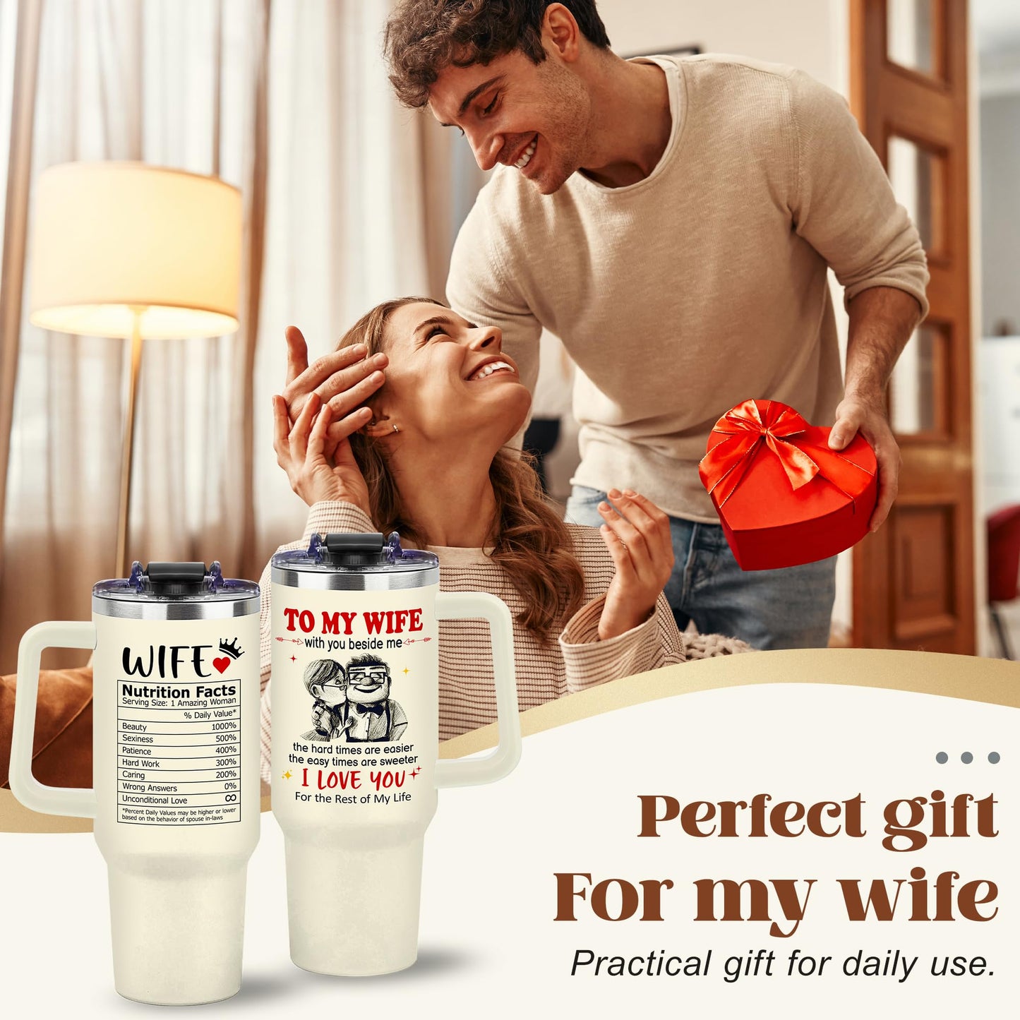 NAIREG Birthday Gifts for Wife from Husband - Anniversary Romantic Gifts for Women - Wife Birthday Gift Ideas -Christmas Valentines Mothers Day I Love You Gift for Her - To My Wife's Tumbler 40oz