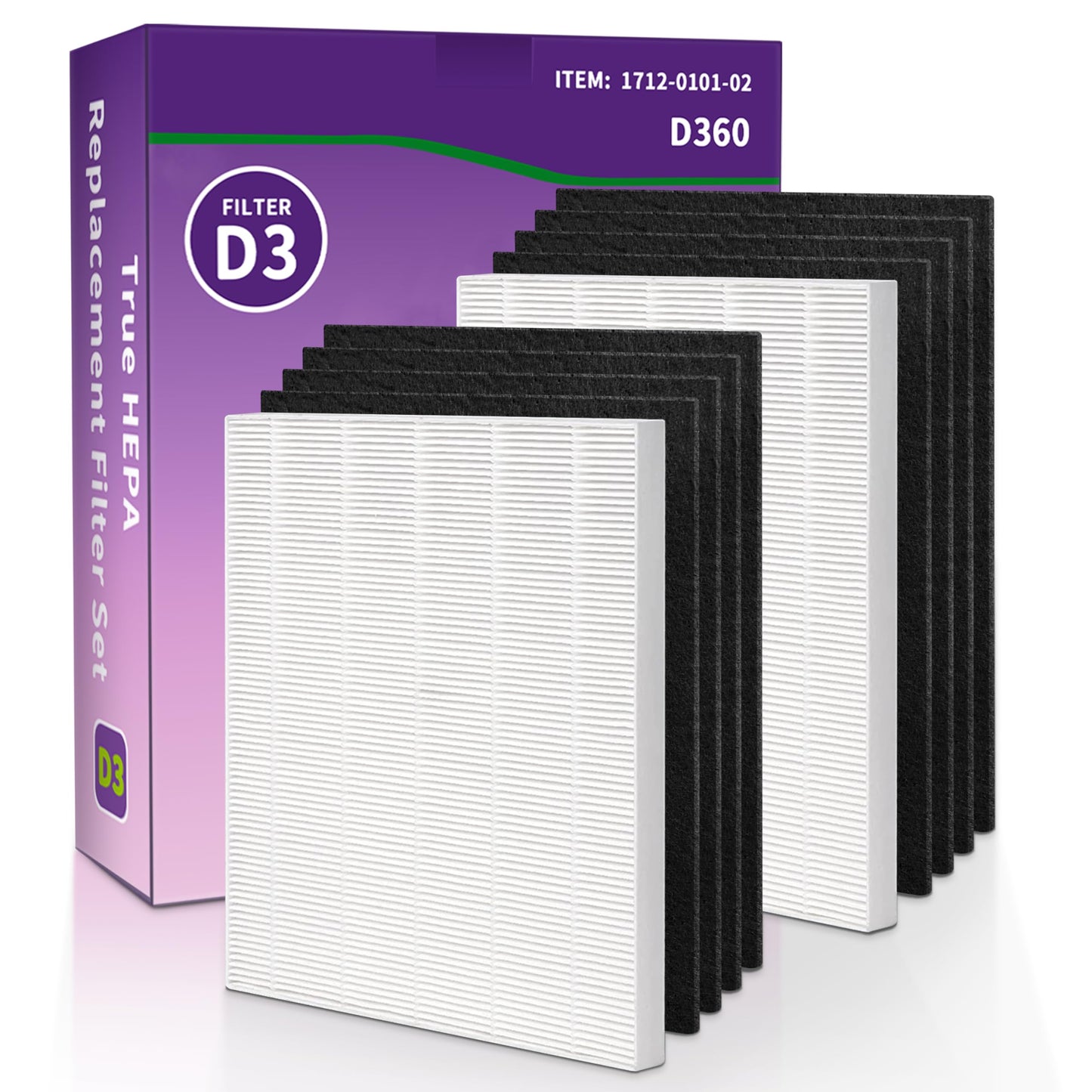 Aneedmore D360 Replacement Filter D3 for Winix D360 Air Purifier,Item Number 1712-0101-02. 2 True HEPA(H13) Filter + 8 Carbon pre-filters