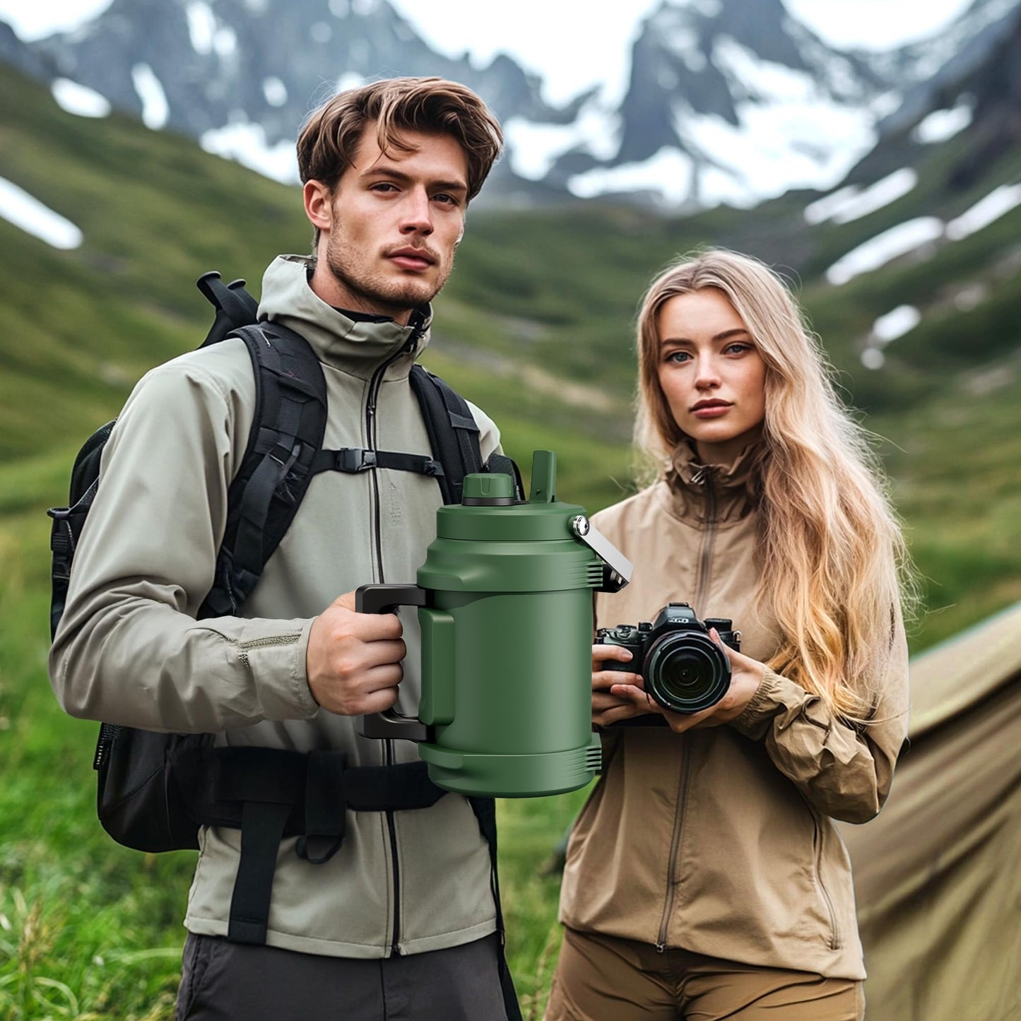 Gallon Water Jug for Outdoors: 2-in-1 Straw Spout Lid, Dual Handle, Leakproof, Keep Cold 48H, 128 oz Insulated Water Bottle for Men, Travel, Gym, Trip, Workout, Camping, Hydration, Fitness (Deepsea)