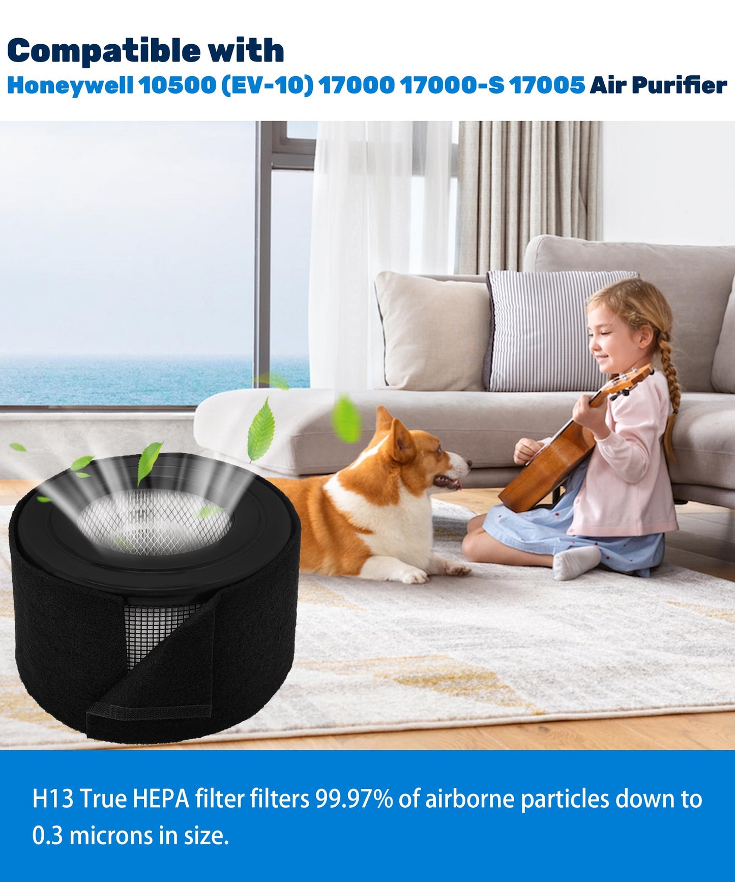 Facecool 20500 Replacement Filter Compatible with Honeywell 10500 (EV-10) 17000 17000-S 17005 Air Purifiers, Part Number 20500, with 1 True HEPA Filter + 2 Carbon Pre-Filters
