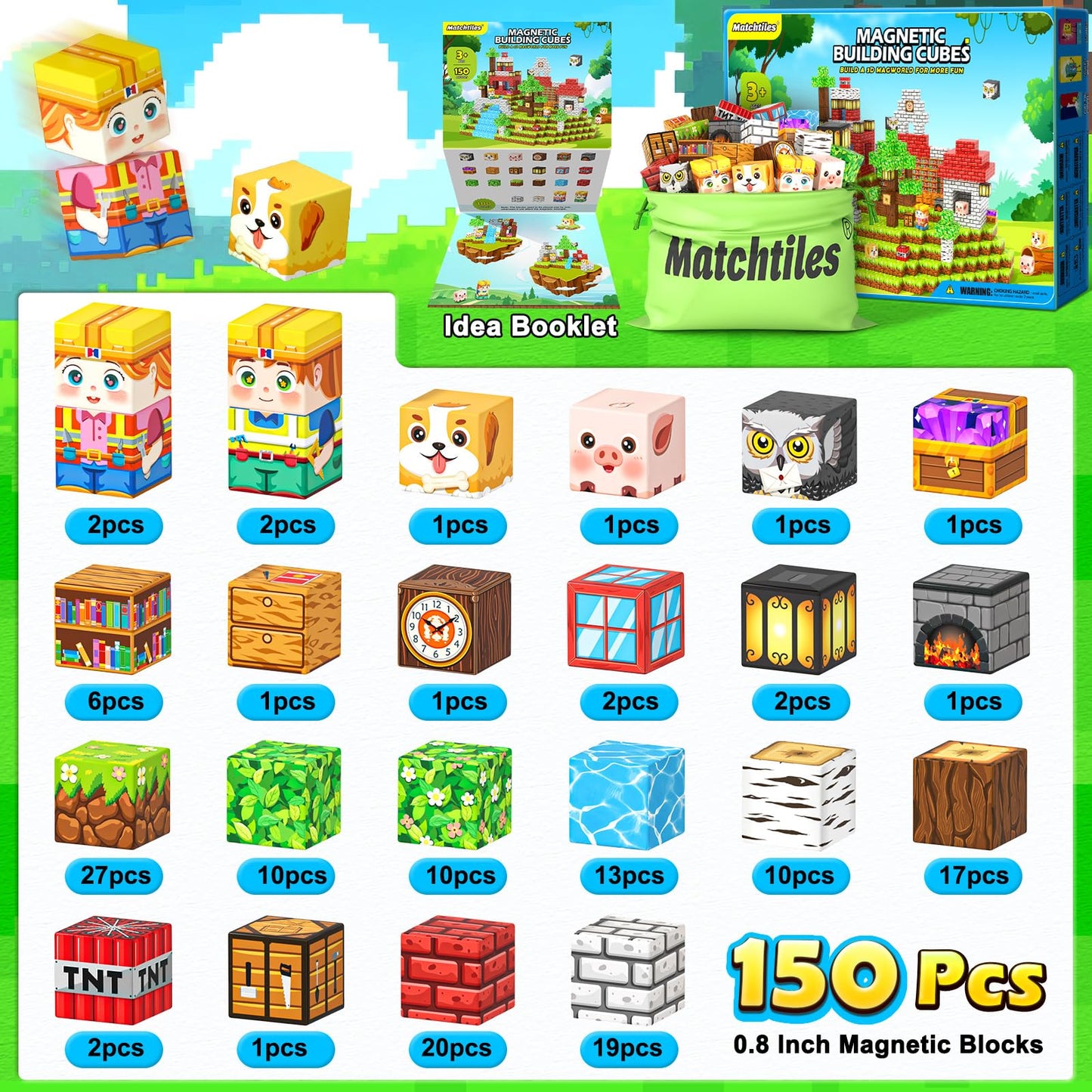 Magnetic Blocks - Mine Magnet World Building Toys for Kids Ages 5-7 6-8 8-12, STEM Magnetic Building Blocks Kids Sensory Toys Games, Present for 3+ Year Old Boys and Girls