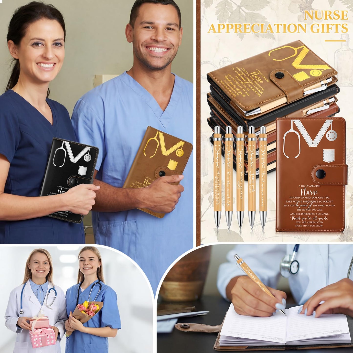 Spiareal 30 Sets Cna Week Gift for Nursing Graduation, Pinning Ceremony Gifts, 3.74 x 6.1 Inches Inspirational Hardcover Notebook with Bamboo Pen for Nurse RN LPN CNA (Multicolor)