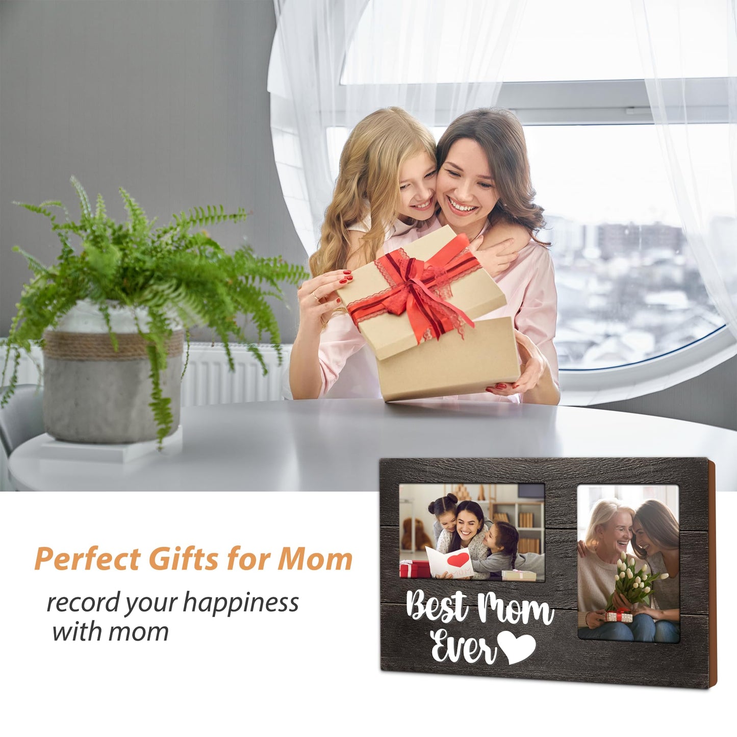 JNDJE Gifts for Mom, Mothers Day Mom Gift from Daughters 3D Photo Frame Hold 4x6 Inches Two Photos, Picture Frames Present