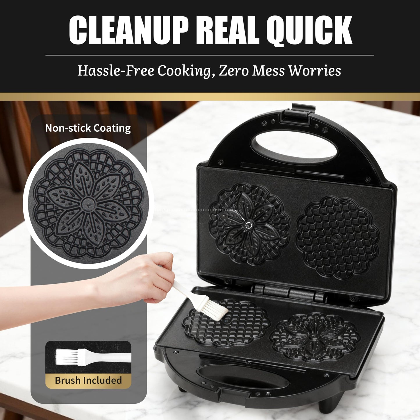 FineMade Pizzelle Maker with Non-Stick Coating, Electric Pizzelle Cookie Baker Press with Snowflake Pattern, Make Two 4 Inch Traditional Italian Waffle Cookies at Once, Recipe Included