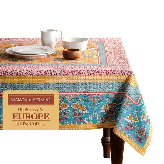 Maison d' Hermine Table Cloth Rectangle Table 100% Cotton 60 x 90 Inches Tablecloth Reusable Decorative Everyday Use for Dining Room, Farmhouse, Home, Party, Festive & Wedding Spring Summer - Marquise