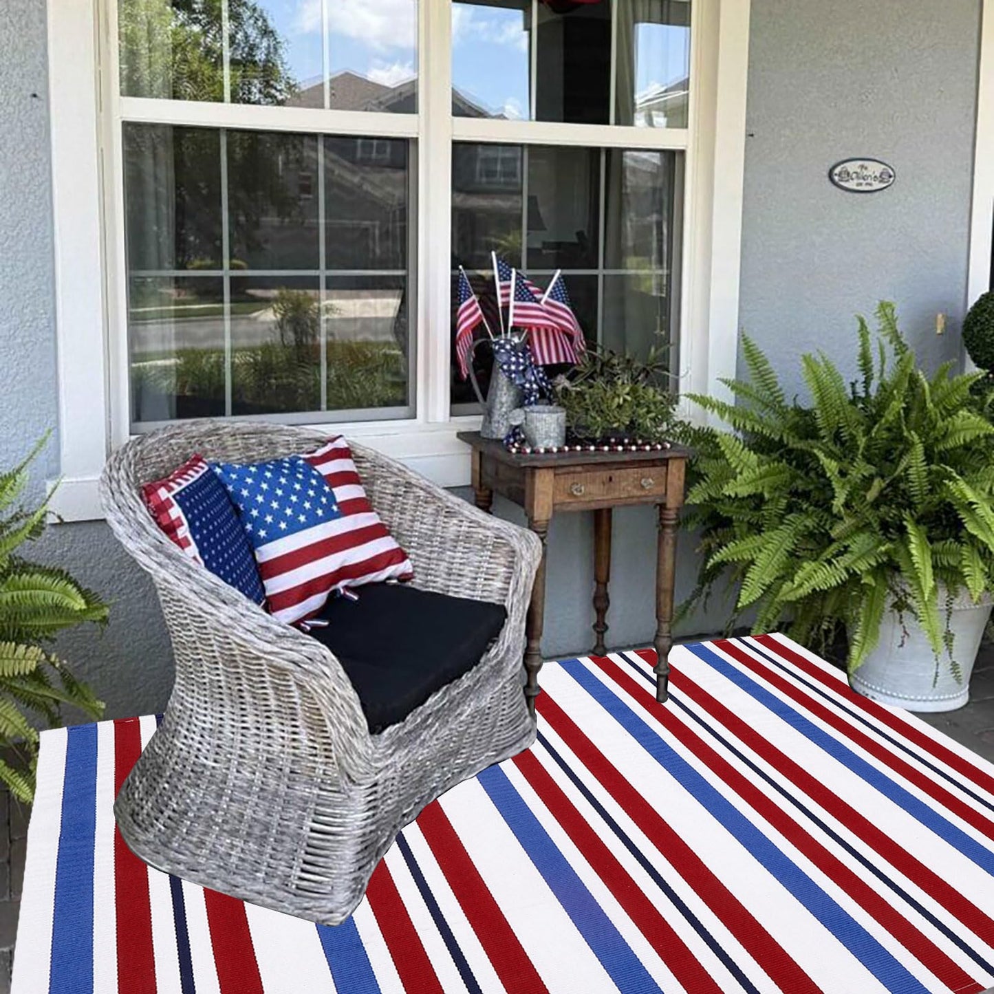 Bottalive USA 250th Anniversary Patriotic Doormat, 4' x 6' Red White and Blue Striped Outdoor Rug, Washable Farmhouse Front Porch Welcome Mat for Memorial Day, 4th of July, and Independence Day Decor