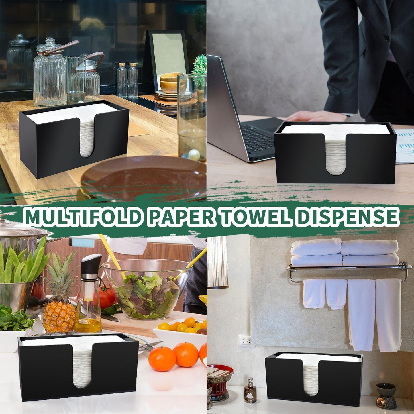 Paper Towel Holder Countertop, Black Acrylic Napkin Dispenser, Multifold Paper Towel Dispenser for Z-fold C-fold MultiFold Trifold-Bathroom Toilet Kitchen Restaurant (2)