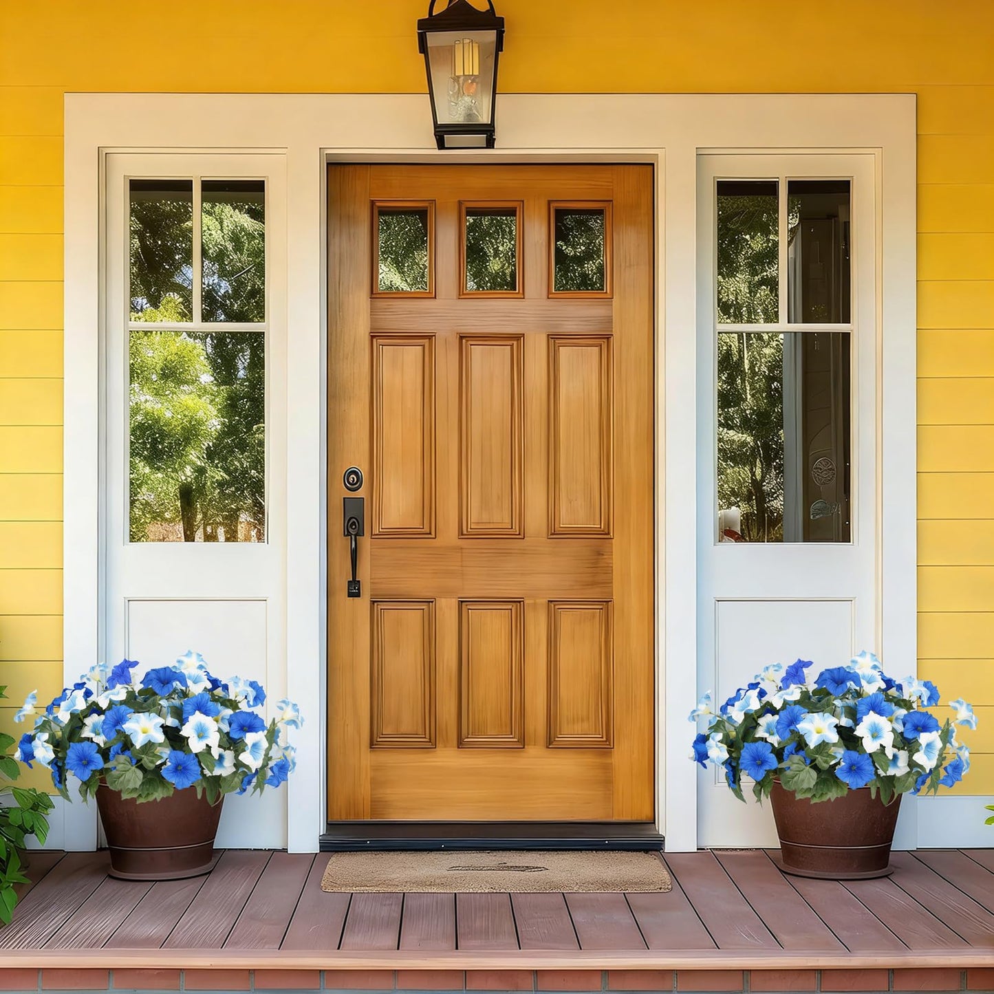 Artificial Flowers for Outdoors, Faux Petunias Spring Summer Decoration, Fake Flowers Plants UV Resistant Look Real Silk Flowers for Outside Planter Front Door Porch Patio Yard (12, Blue-White)