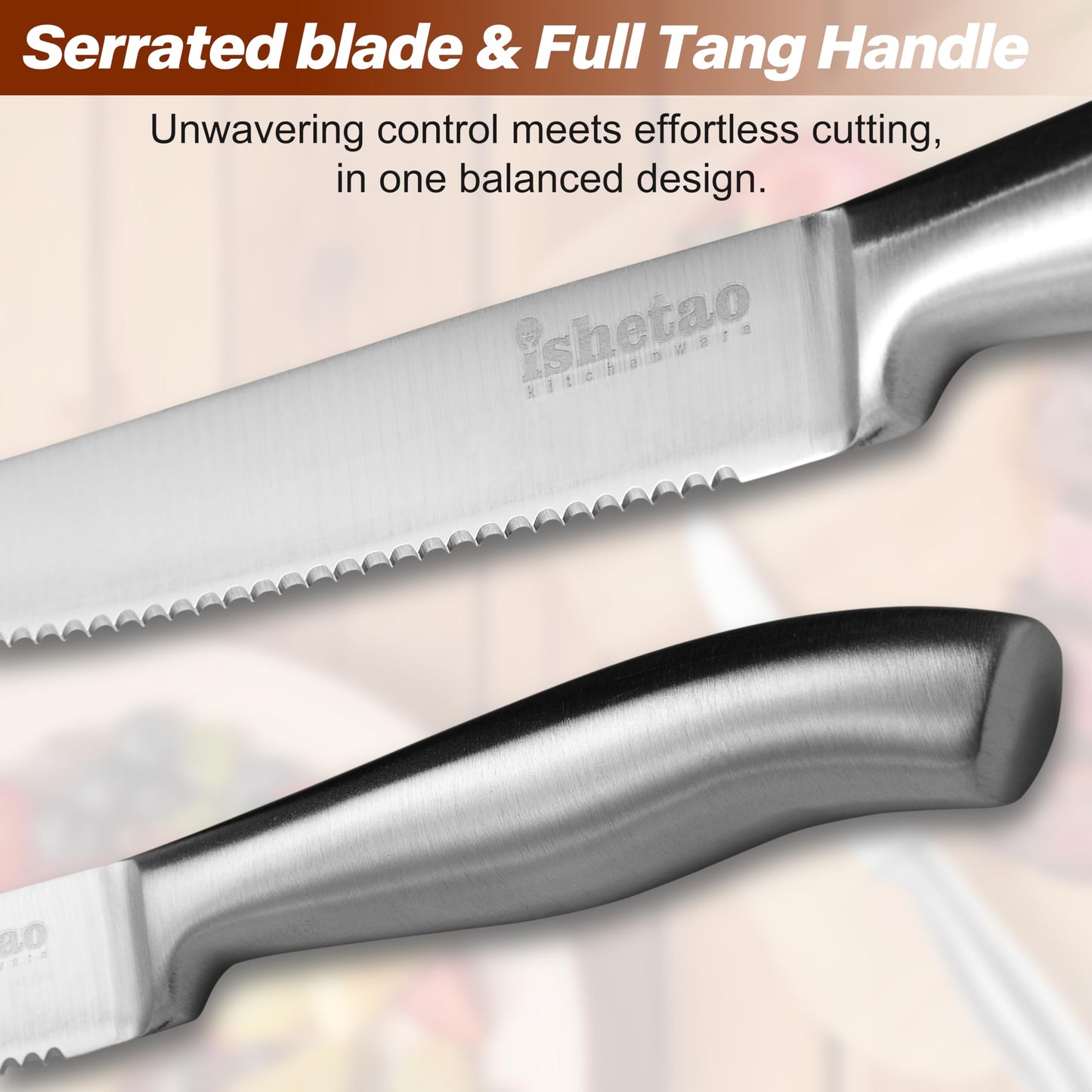 isheTao Steak Knife Set of 6, 4.5 inches Dishwasher Safe High Carbon Stainless Steel Knives, Silver