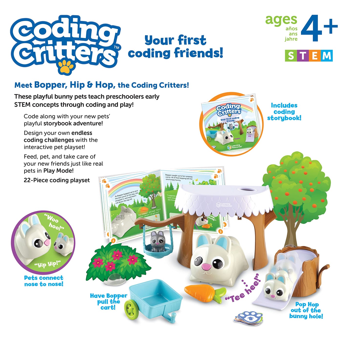 Learning Resources Coding Critters Bopper - 22 Pieces, Ages 4+, Screen-Free Toy For Kids, Interactive STEM Pet, Preschool Activity