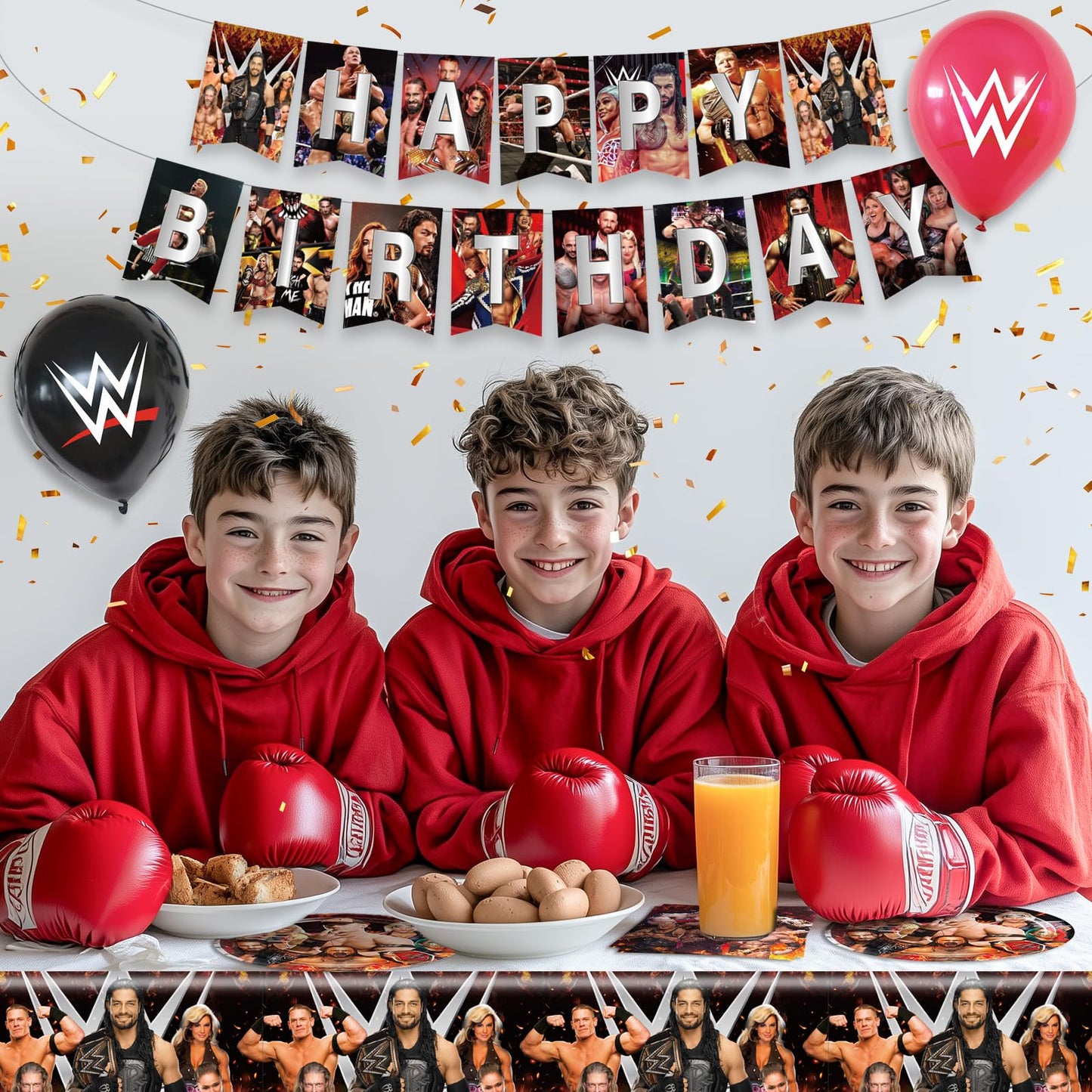 Wrestling Birthday Supplies, 42Pcs Wrestling Decorations include Banner, Tablecloth, Plates and Napkins for Teens Kids Party Decor