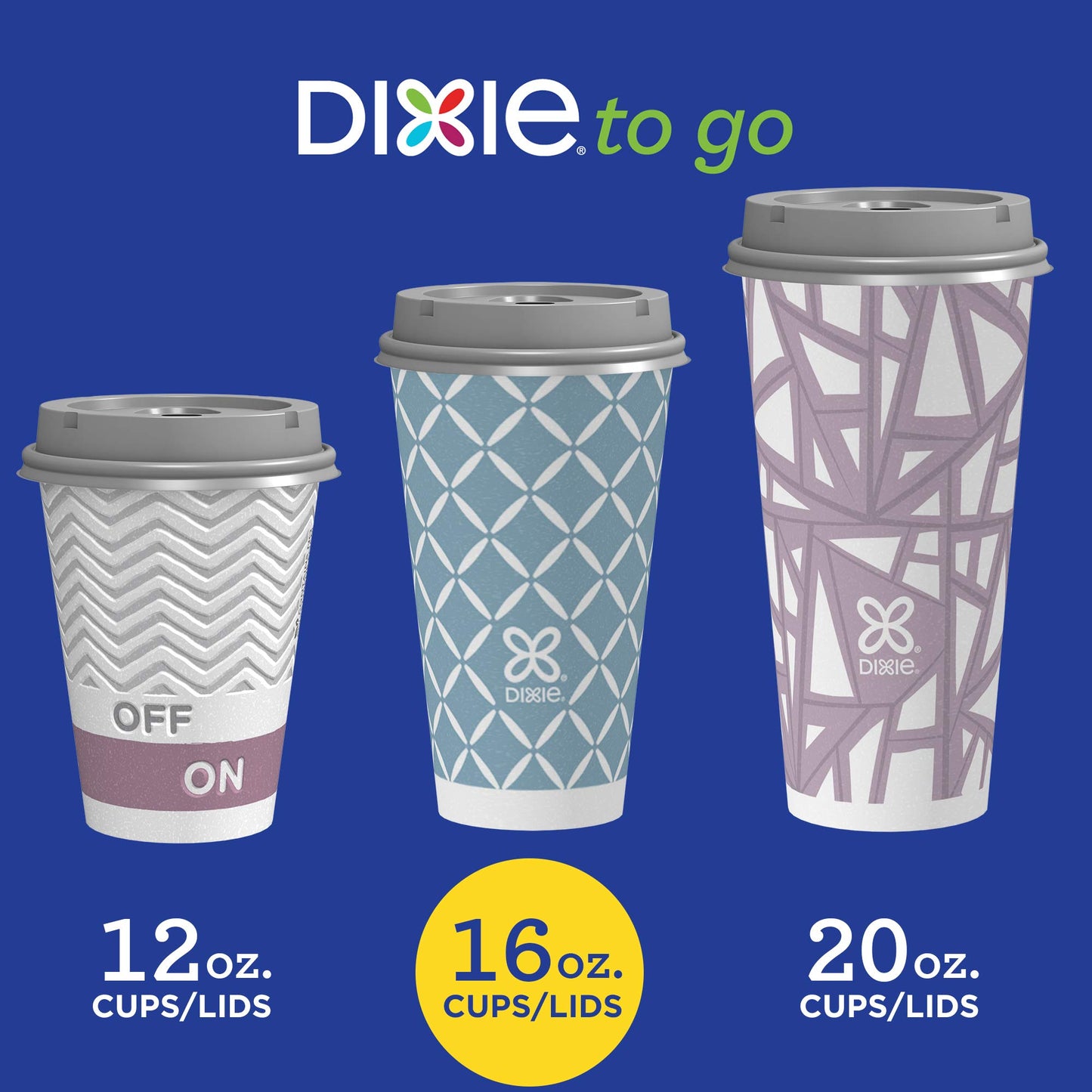 Dixie To Go Large Paper Coffee Cups With Lids, 16 Oz, 132 Count (6 packs of 22 cups), Disposable Cups For On-The-Go Hot Beverages