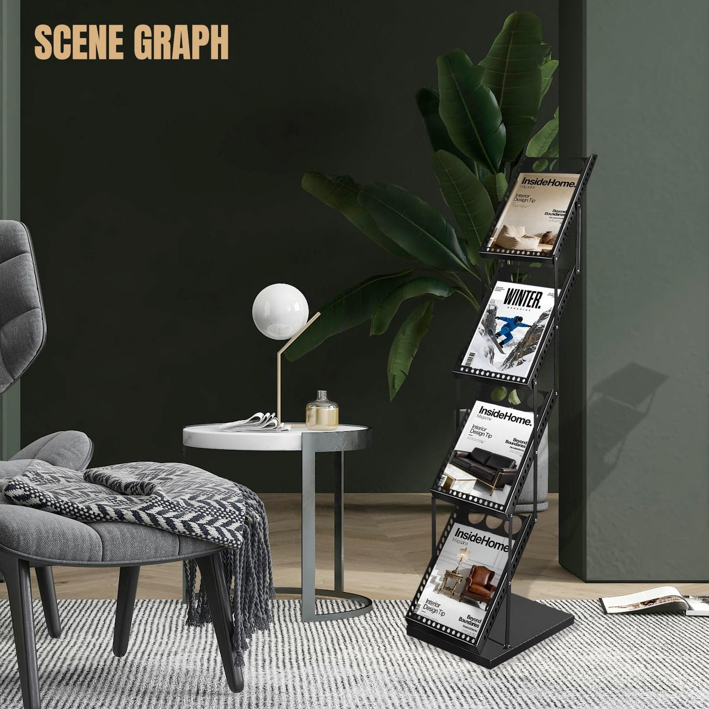 WEWLINE Foldable Magazine Brochure Display Rack, Literature Catalog Rack, Floor-standing Magazine Holder for Office Store, Exhibition and Trade Show (4 Pockets)