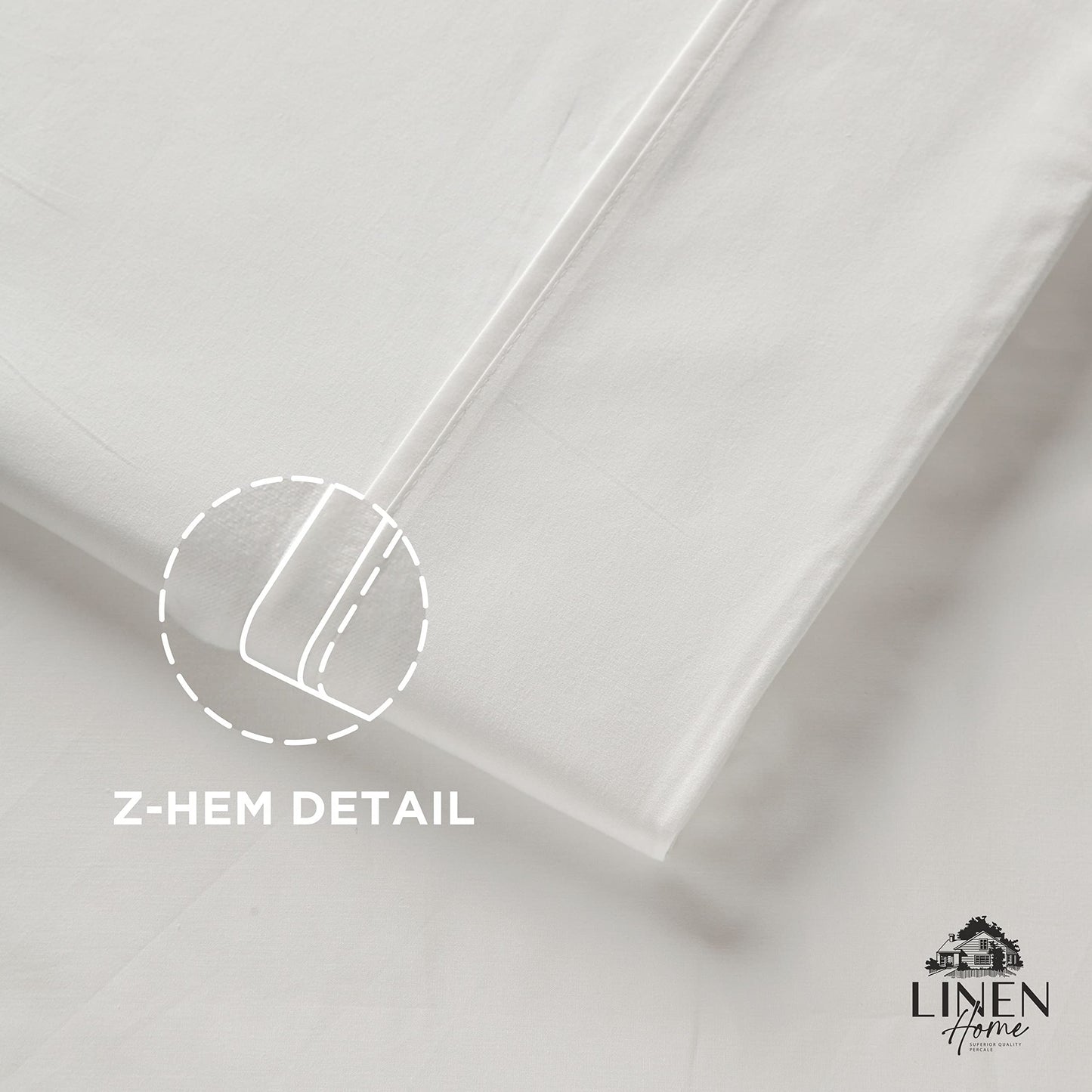 Linen Home 100% Cotton Percale 1 Flat Sheet, King Size - Crisp, Cool and Strong Bed Linen, Luxury Breathable Sheet, White