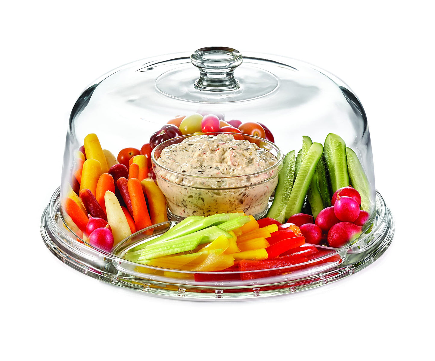 Royalty Art Glass Cake Stand with Dome – 6-in-1 Convertible Cake Plate, Punch Bowl & Chip and Dip Server, Pedestal Dessert Display – Italian Made Glass – Dishwasher Safe