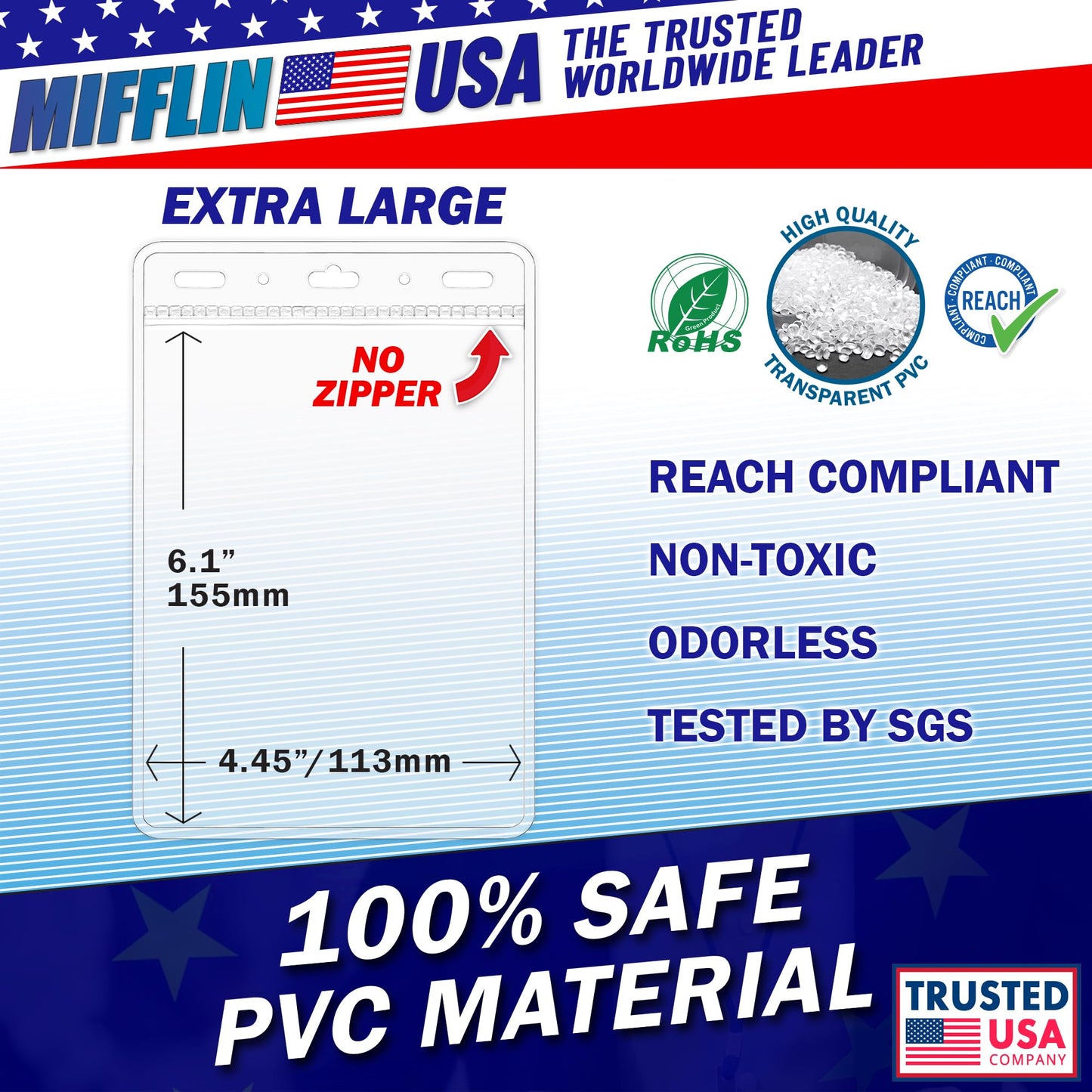 Mifflin-USA Passport & Card Holders (Clear, 4x6 Inches, 250 Pack), Extra Large ID Name Badge Holder, Zipperless Vertical Plastic Card Holders