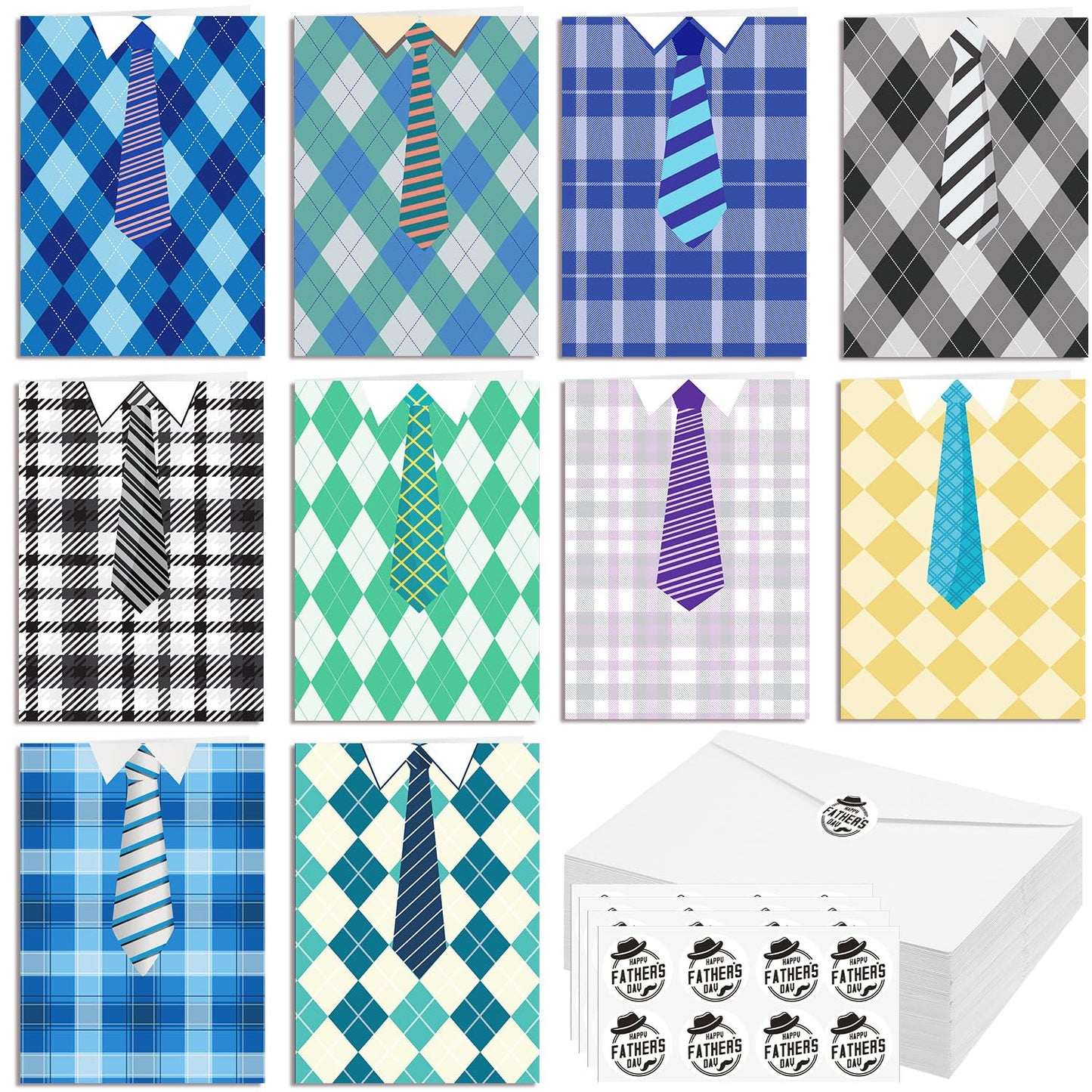 Nezyo 200 Set Father's Day Cards with Envelopes Stickers Bulk, Assorted Father's Day Greeting Card for Dad Stepdad Grandpa Gift, Includes 200 Cards, 200 Stickers, and 200 Envelopes, Paper Material