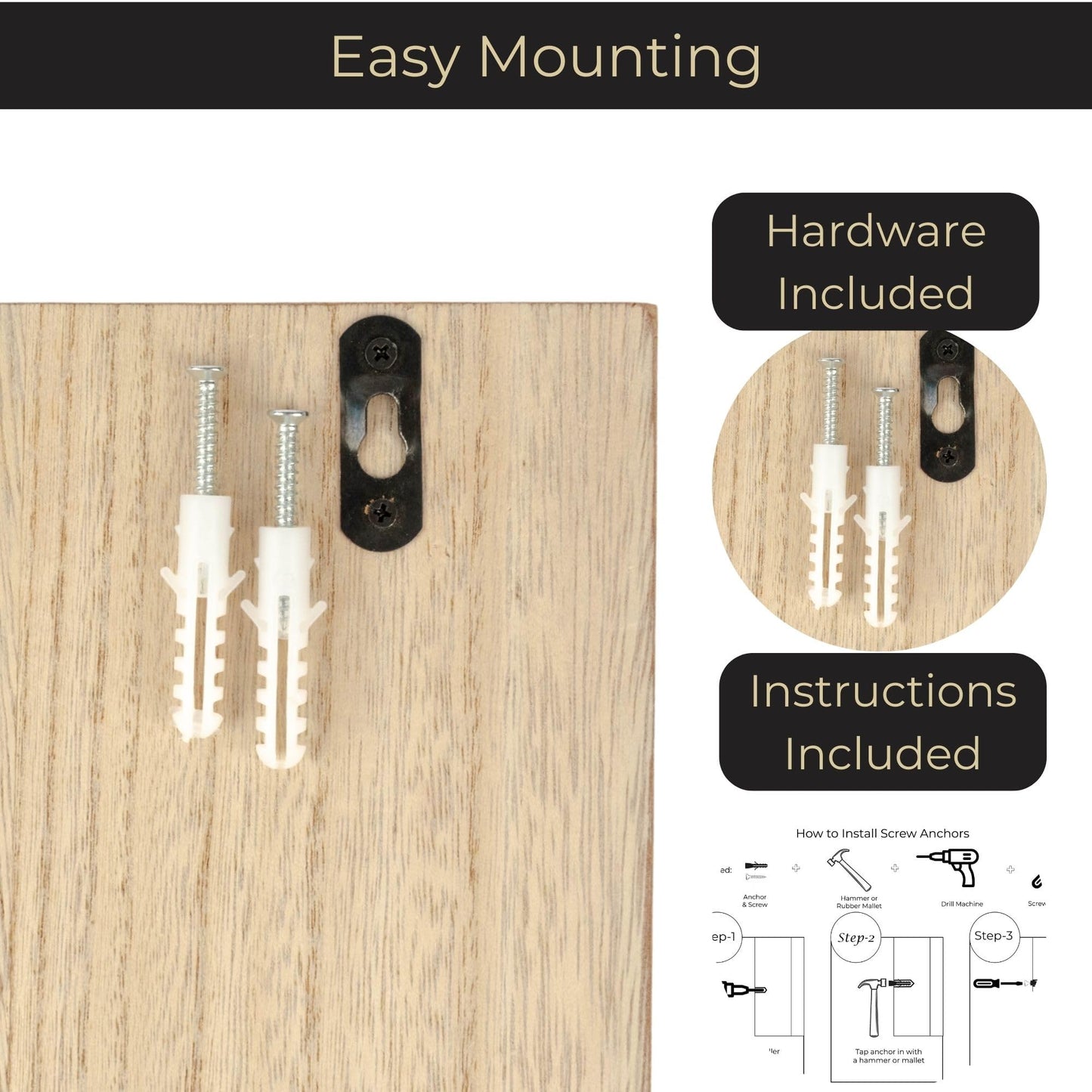 BLU MONACO Wall-Mounted Mail and Key Holder – Natural Wood 2-Tier Letter Organizer with 3 Hooks | Entryway Command Center for Mail, Keys, and Documents
