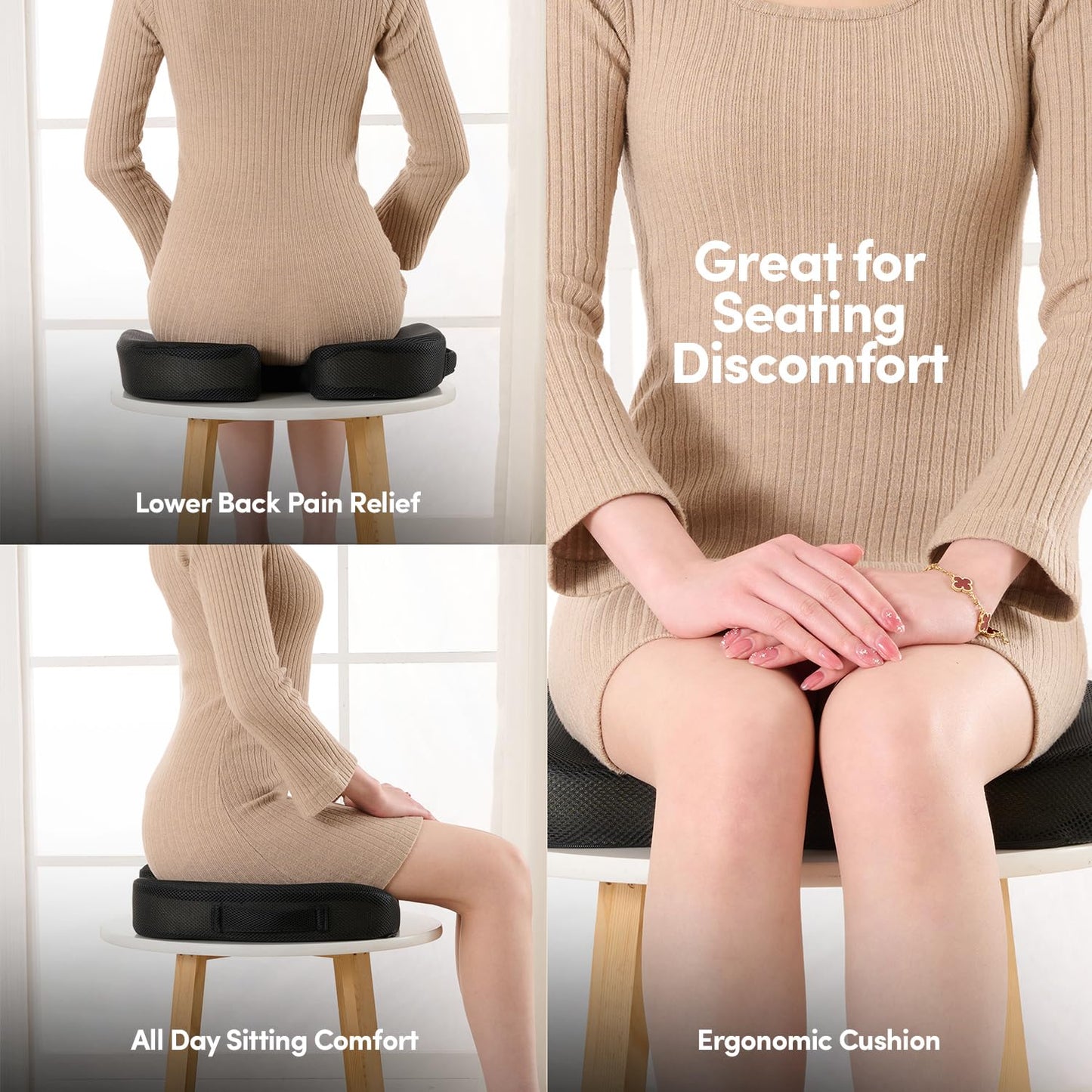 Office Chair Cushion Seat Cushion for Long Sitting ✅– Ergonomic CertiPUR-US® Memory Foam Non Slip Seat Pad for Desk, Car, Travel, Stadium, Bleachers & Airplane ✅– Tailbone Support Pillow