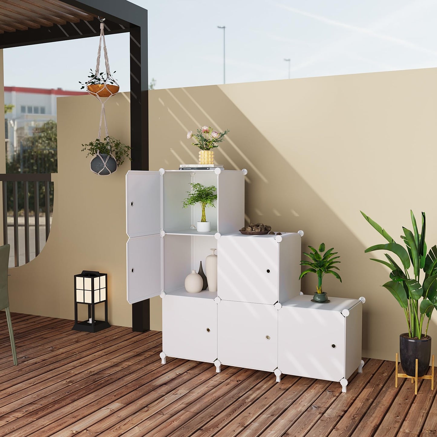 ATTDETJL Cube Storage Organizer, 6-Cube Shelves Unit with Doors, DIY Stackable Plastic Clothes Organizer for Bedroom and Under Stairs Storage Unit, Each Compartment 30 x 30 x 30 cm White