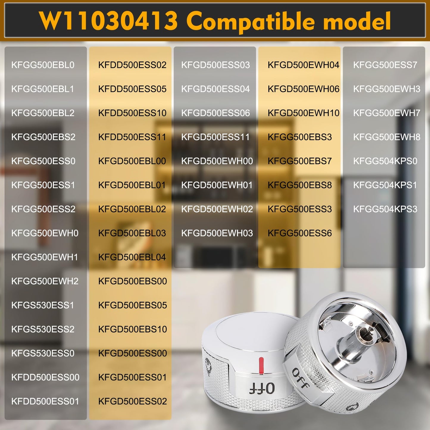 New Upgraded W11030413 Stove Control knob fit for Whirlpool KitchenAid Stove knobs, w11030413 knob Replace W10643306 W10786063 W11027434 4461624 AP6038805 PS11770322 EAP11770322 knob (5 Packs)