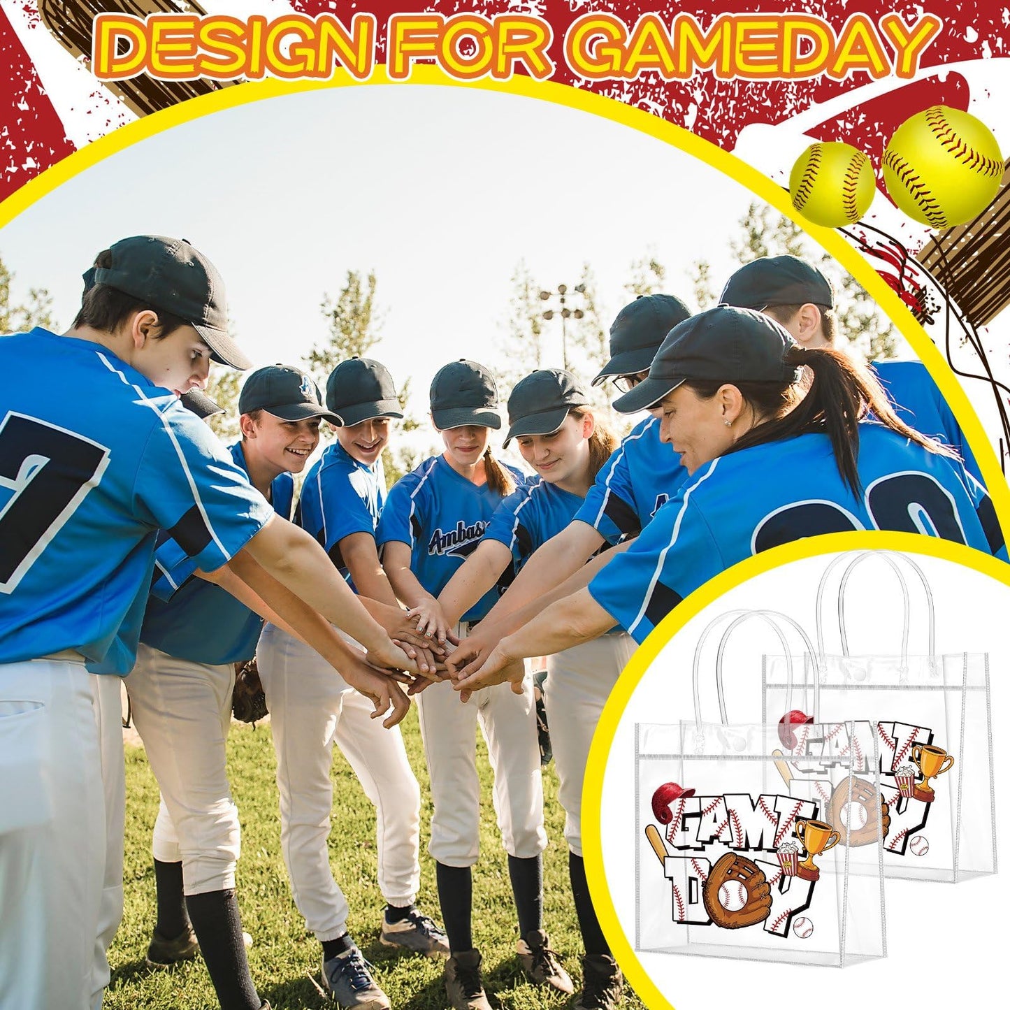Wesnoy 20 Pcs Baseball Gifts Bags with Handles Reusable Baseball Goodie Bags for Team Candy Birthday Party Supplies 8 x 8 x 3.15''