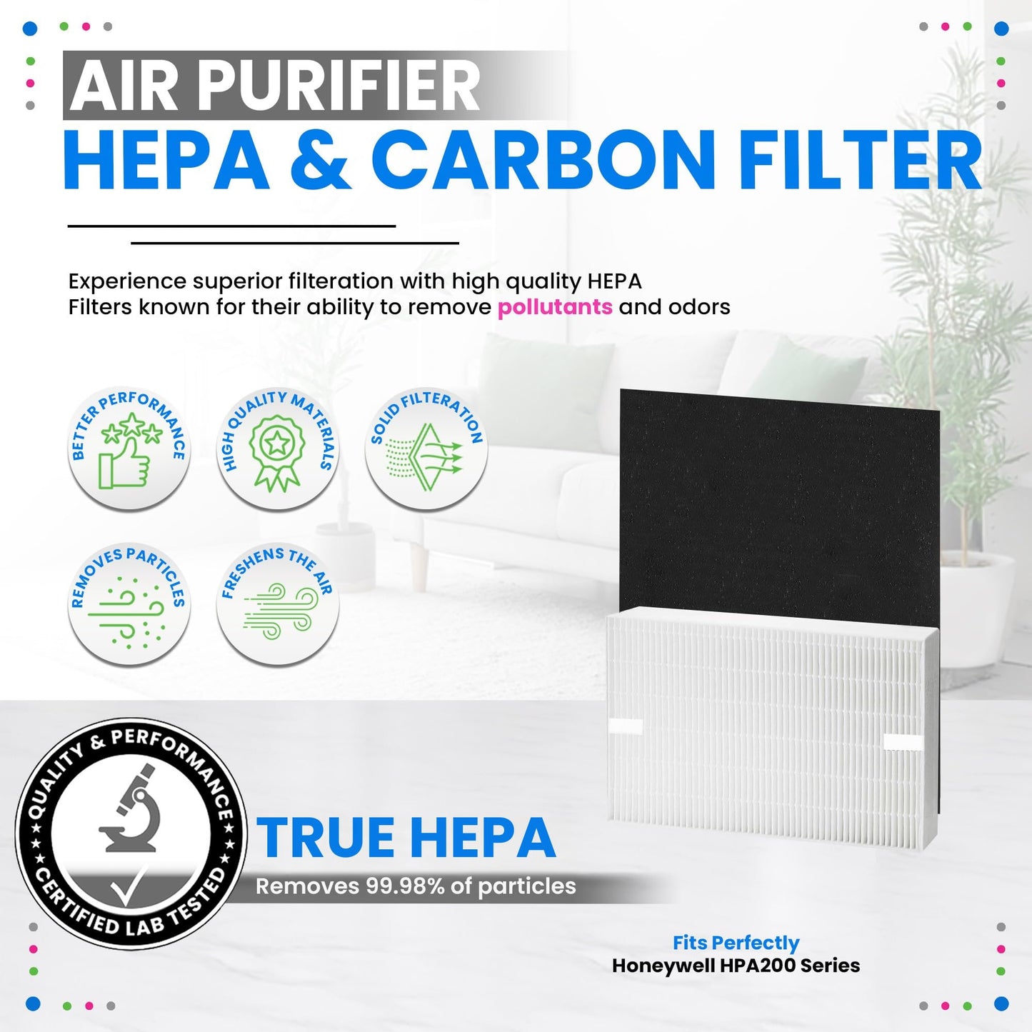 Bagean HPA200 Replacement Filter for Honeywell Air Purifier - Compatible with Honeywell R Filter Replacement - H13 True HEPA with Carbon Filters 99.98% of Particles & Purifies Air (4 HEPA + 8 Carbon)