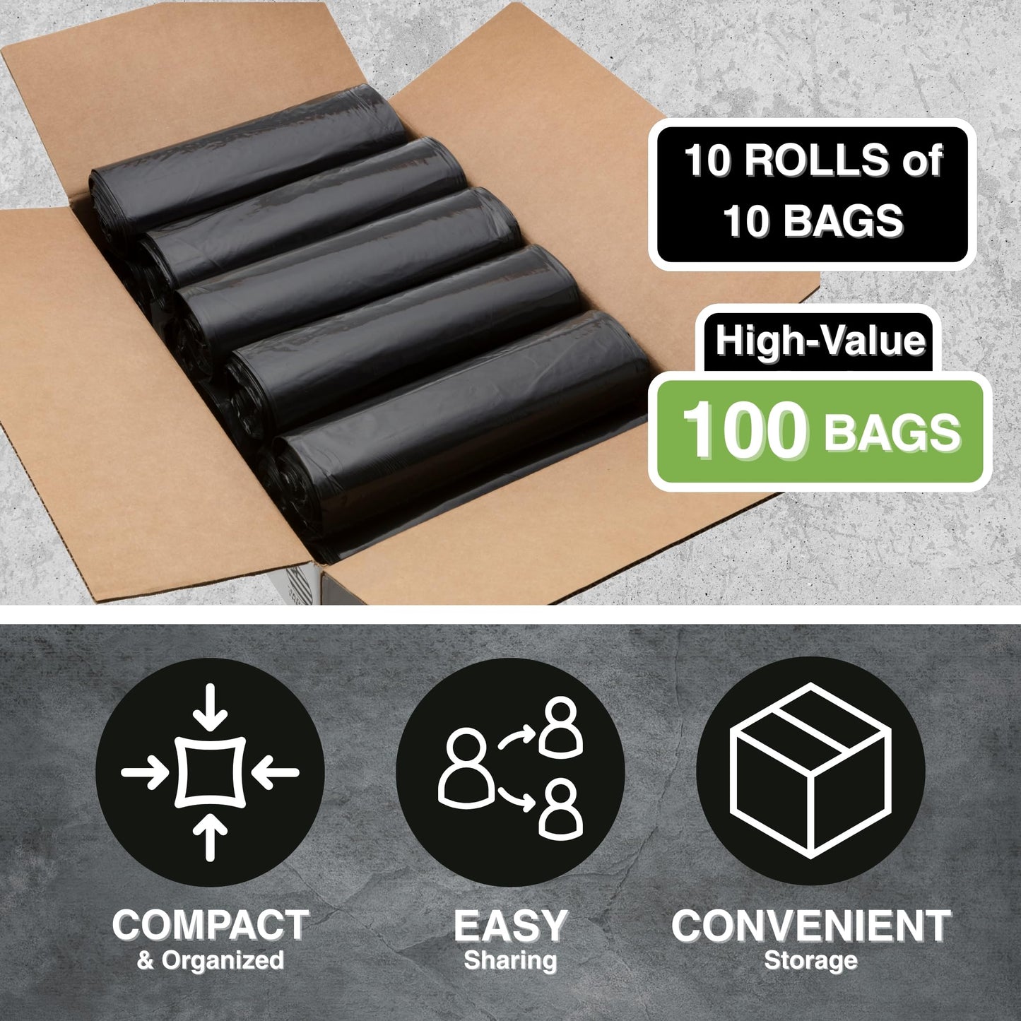 Top Knot Bags 45 Gallon Garbage Trash Bag 40X46" 1.2 Mil Black 100 Count Can Liner Bulk 40 Gallon 41 Gallon 42 Gallon 43 Gallon 44 Gallon Made in USA