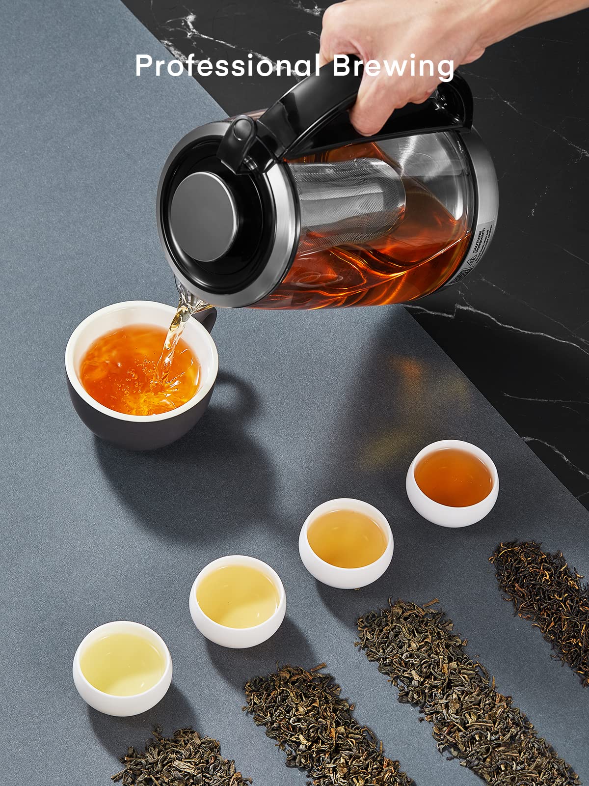Electric Tea Kettle, 9 Temperature Control Presets Glass Kettle, 1200W Tea Pot with Removable Infuser, 2 Hours Keep Warm, 1.7 Liter Electric Kettles, Borosilicate Glass & Stainless Steel