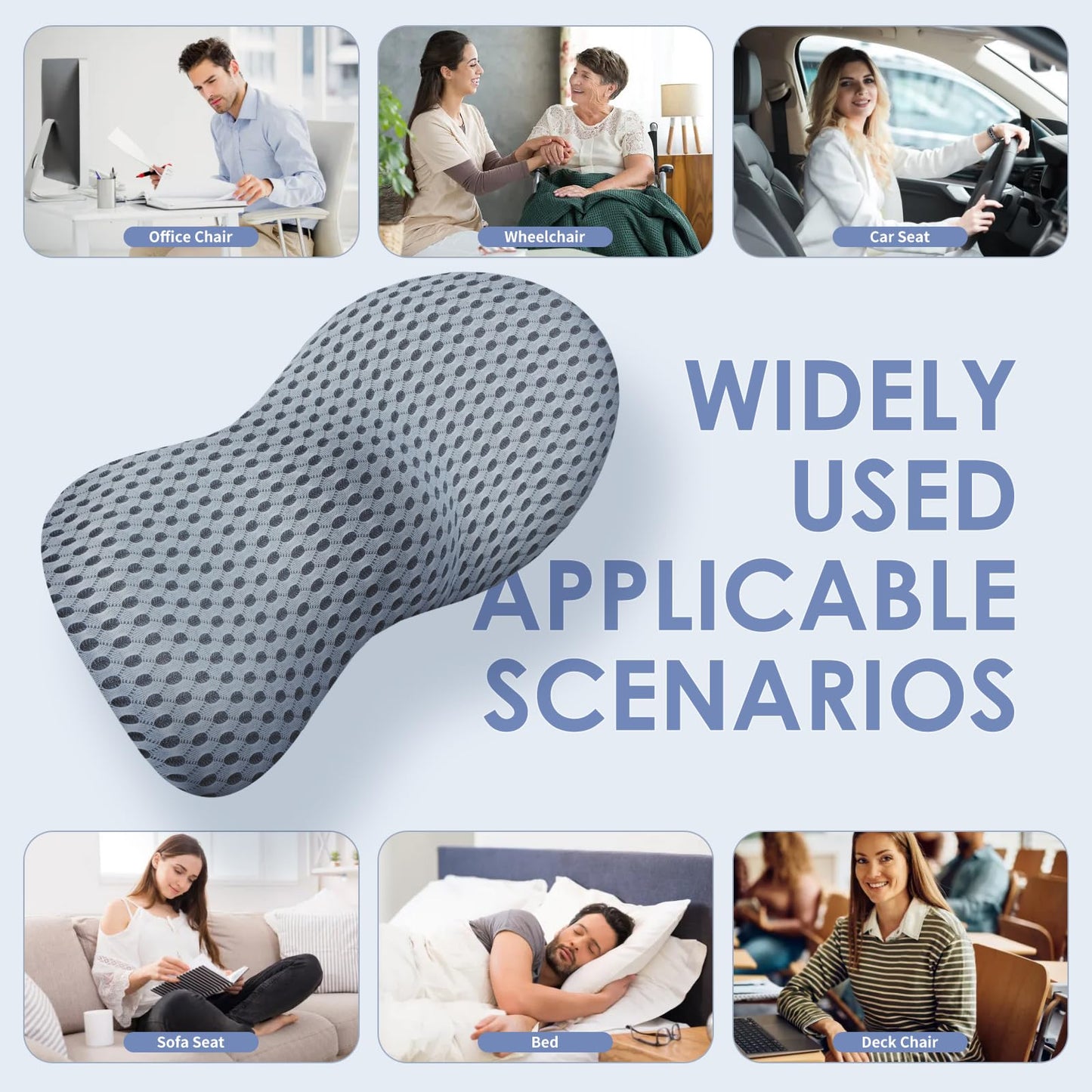 kasney Lumbar Support Pillow, Back Pillow for Low Back Pain Relief, Ergonomic Streamline Car Seat, Office Chair, Recliner and Bed (Gray)