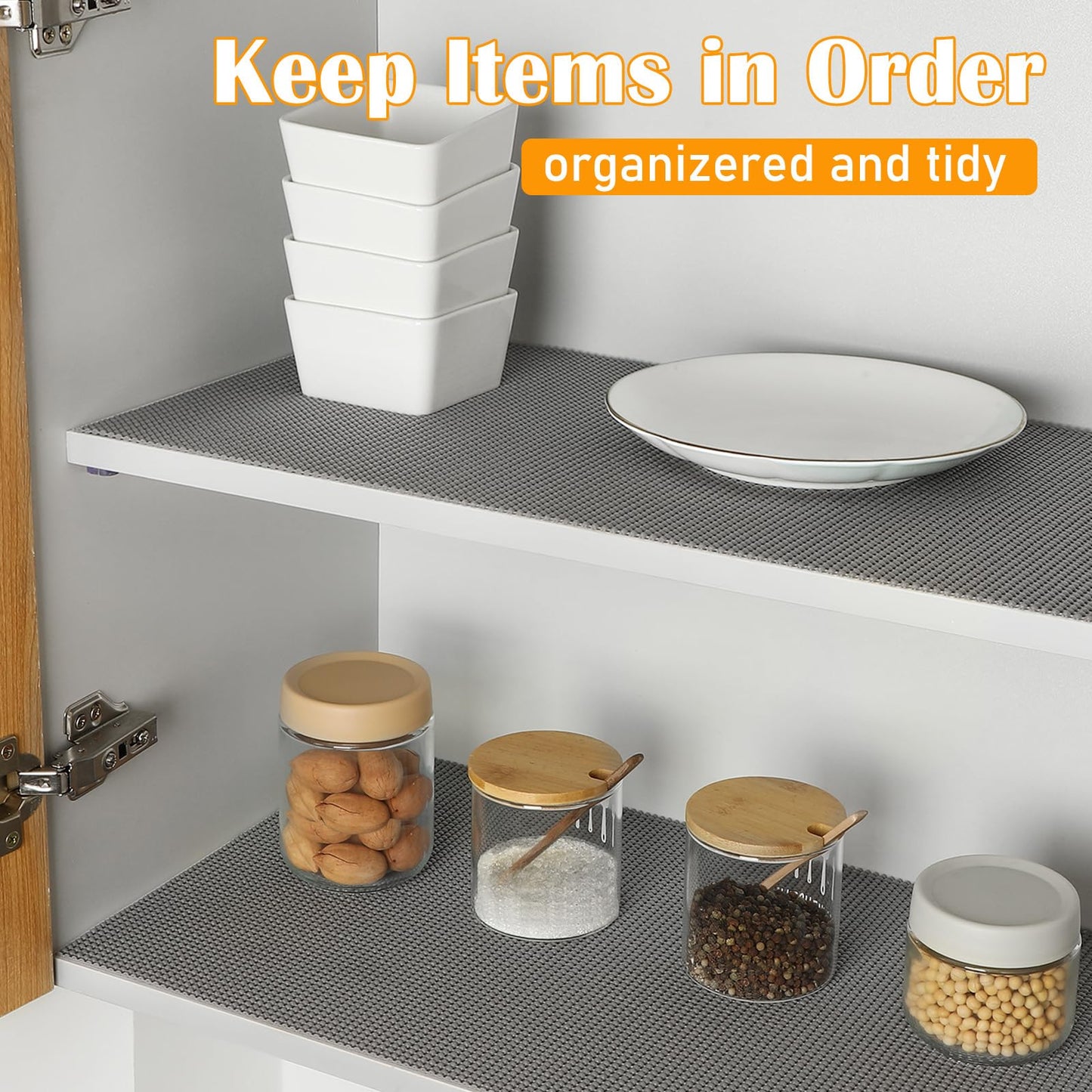 Songrey Non-Adhesive Drawer and Shelf Liner, Non Slip Cabinet Liners, Protect Kitchen Cupboard, Bathroom Drawers, Breathable, Thick Strong Grip mat (12IN x 30FT, Dark Gray)