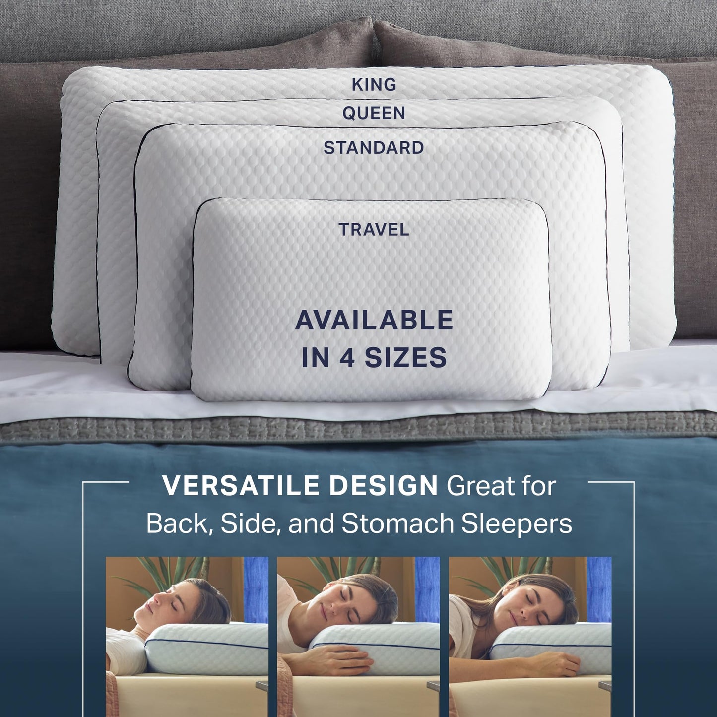 Weekender Gel Memory Foam Pillow - Standard Size - 1-Pack - Medium Firm Feel - Neck and Shoulder Support - Side & Back Sleepers - Home, Hotel, & Hospital Essentials - CertiPur Certified