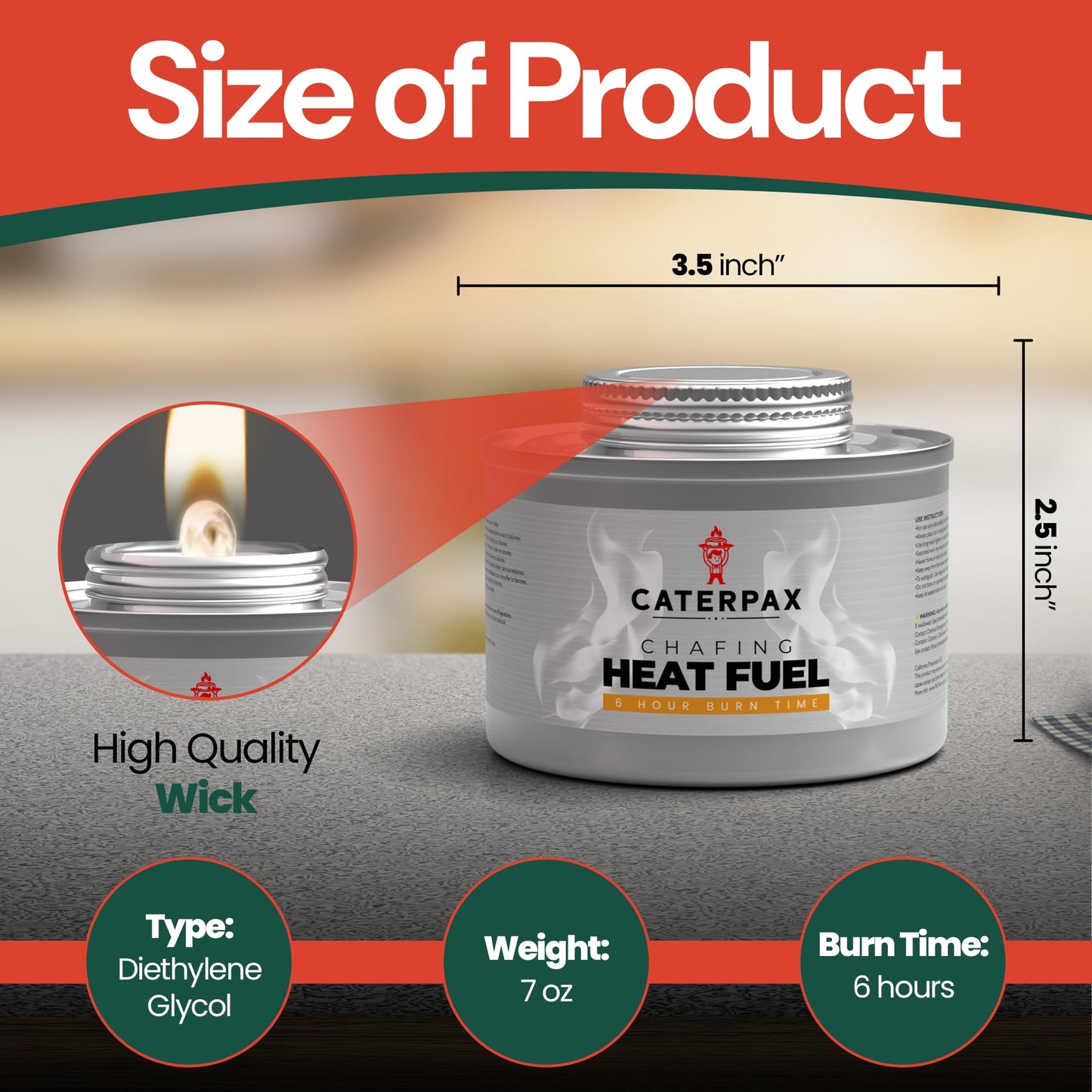 Caterpax - 12 Pack - 6 Hour Chafing Fuel Cans for Food Warmers & Chafing Buffet Trays – Odorless, Smokeless, Long Burn Wick, Easy Lighting, Liquid Fuel, Indoor Safe Buffet Fuel