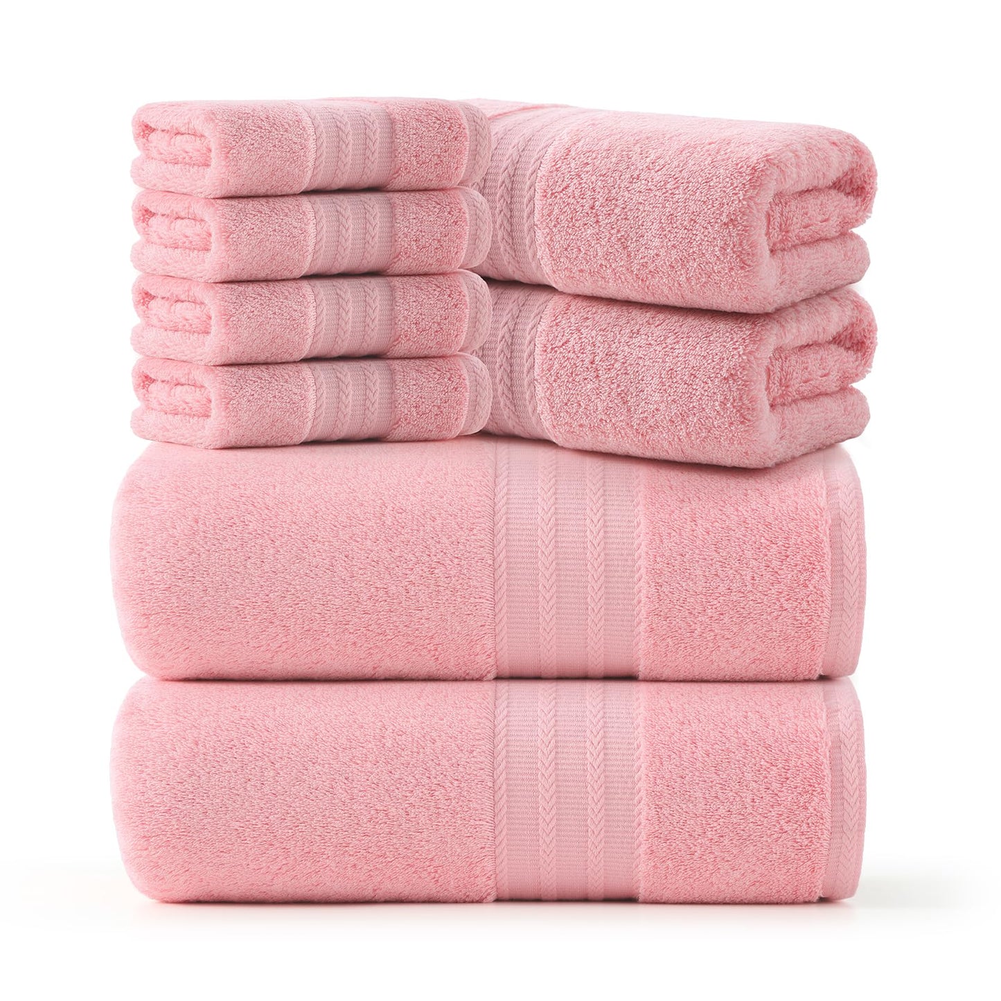 REDKISS Pink Towel Set of 8-100% Cotton Luxury Bath Towels Set for Bathroom, 600 GSM Highly Absorbent Bathroom Towel with 2 Large Bath Sheet, 2 Hand, 4 Washcloths, Pink Shower Towels for Dorm